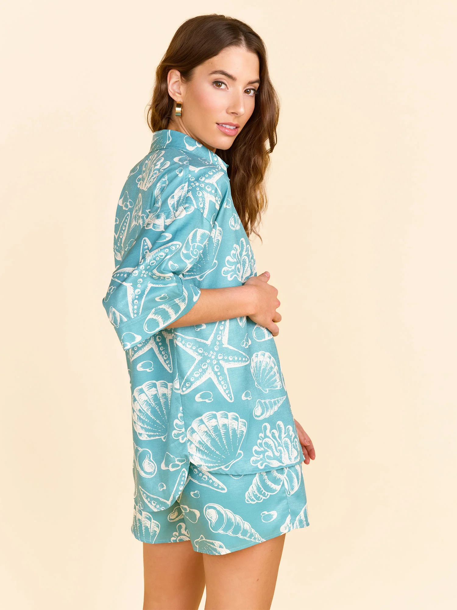 Short Sleeve Seashell Print Button Up Top - Lena - Image 4