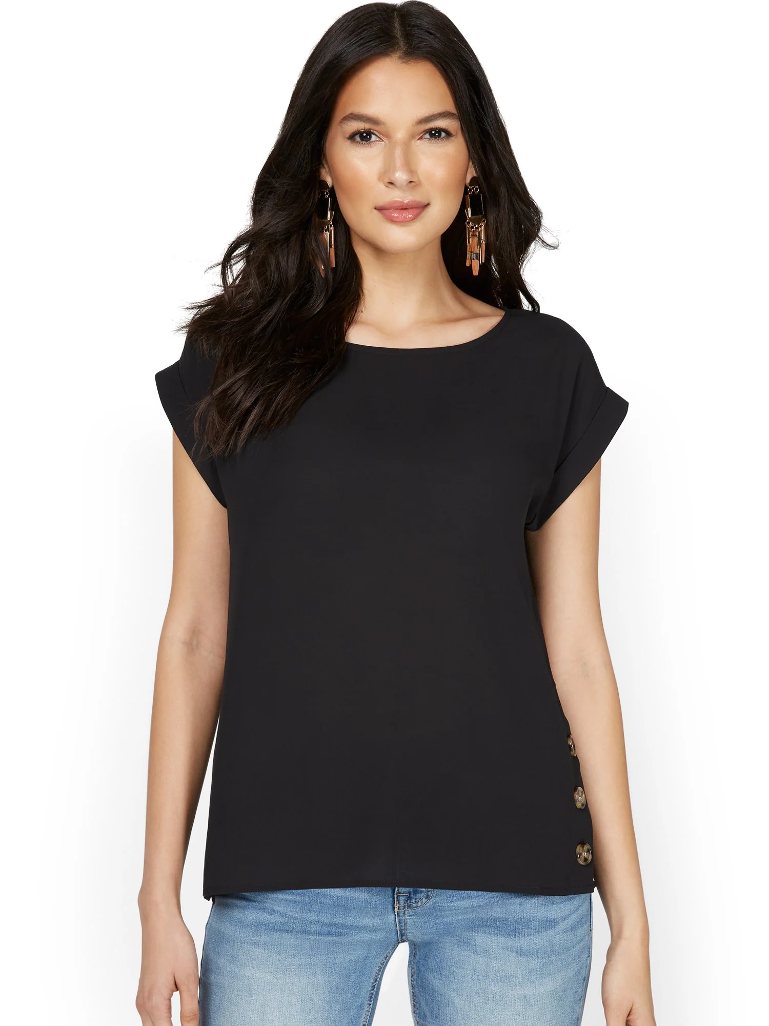 Short-Sleeve Side-Button Blouse