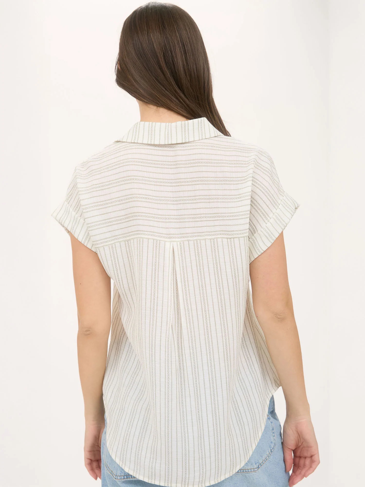 Short Sleeve Stripe Collared Popover Shirt - Image 17