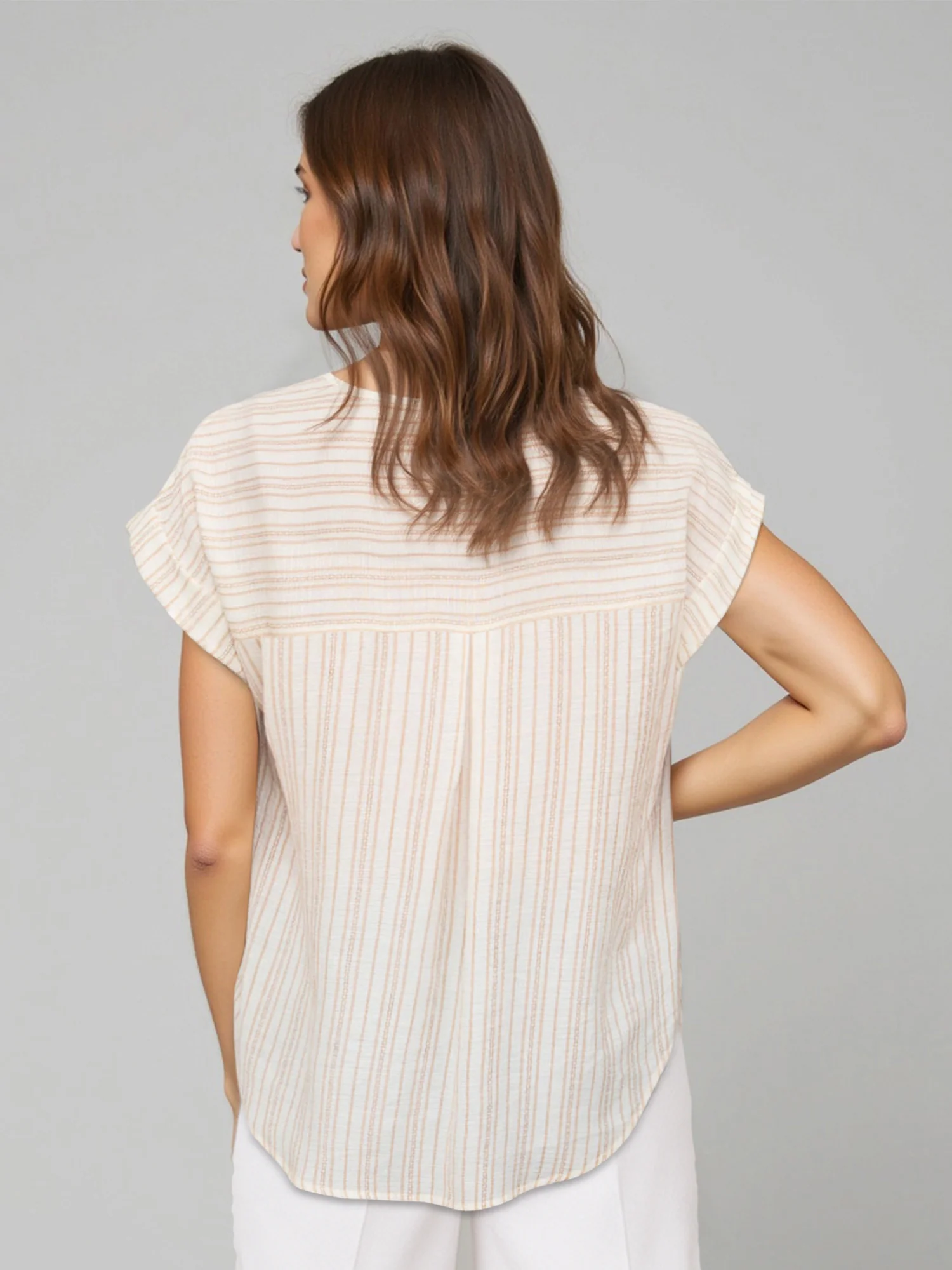 Short Sleeve Stripe Collared Popover Shirt - Image 3