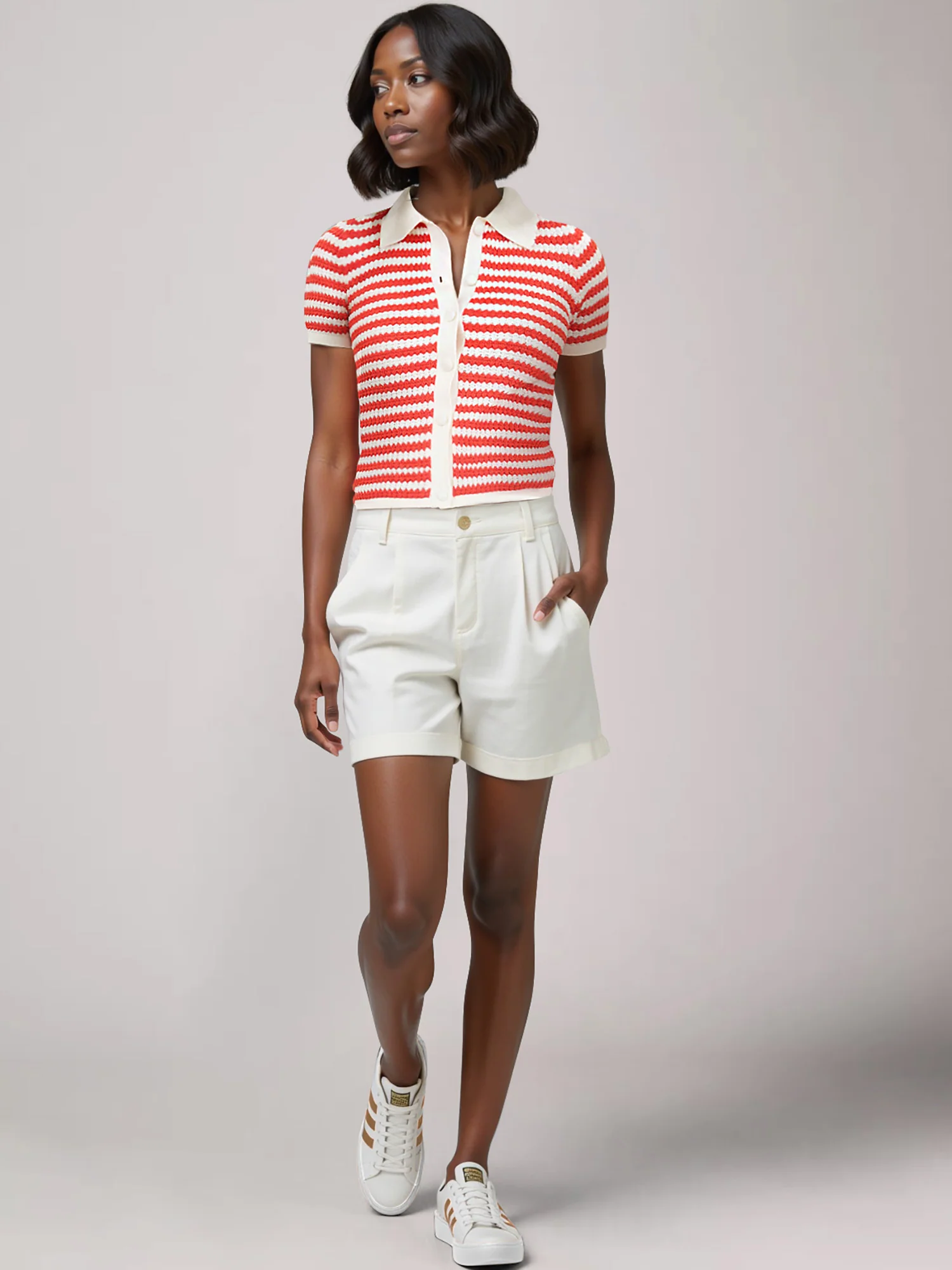 Short Sleeve Stripe Light Weight Cardigan - Image 10