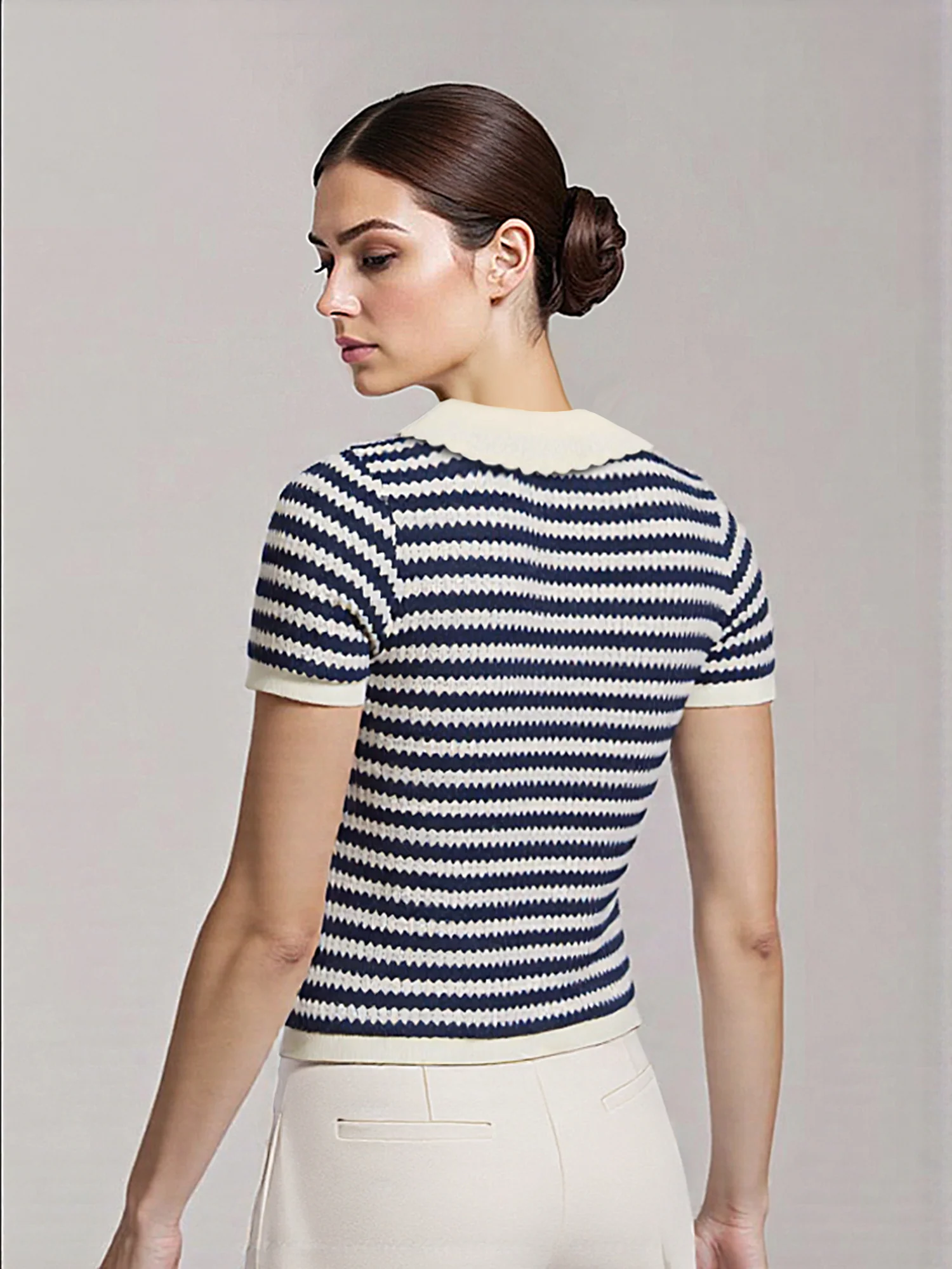 Short Sleeve Stripe Light Weight Cardigan - Image 3