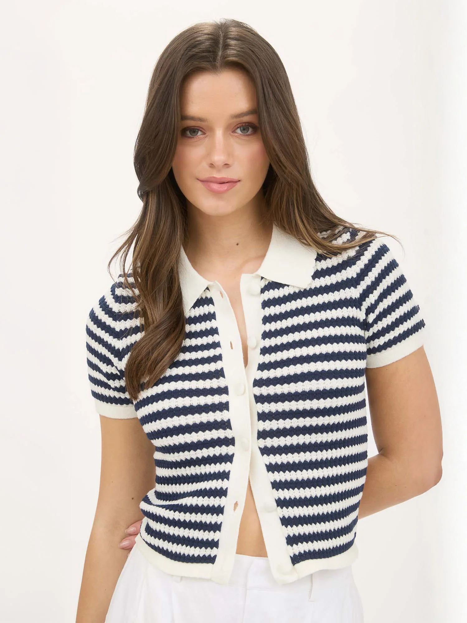 Short Sleeve Stripe Light Weight Cardigan - Image 4