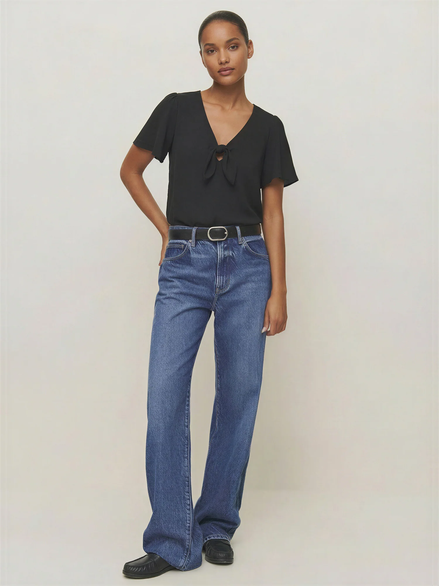 Short Sleeve Tie Front Blouse - Image 2