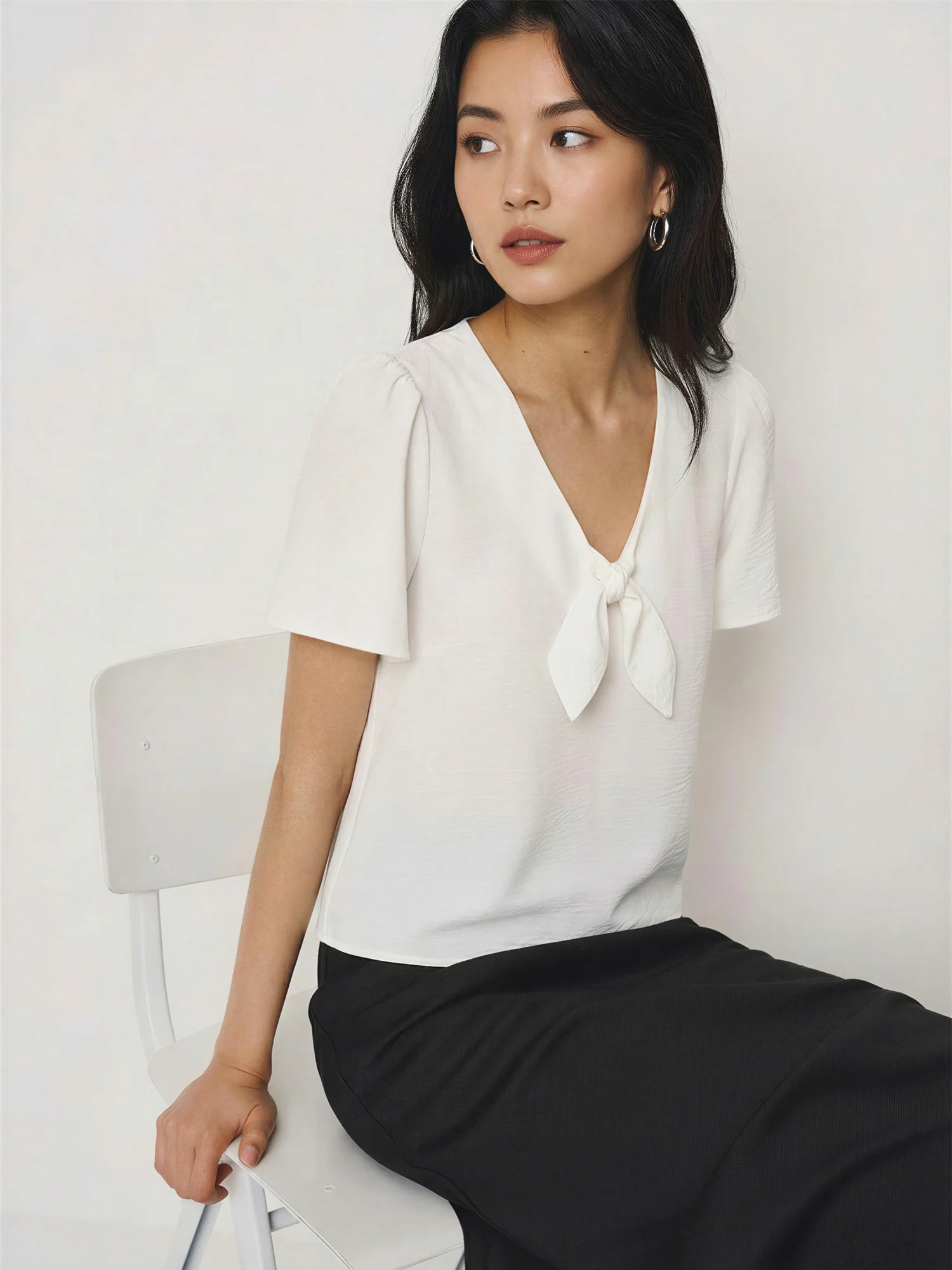 Short Sleeve Tie Front Blouse - Image 8