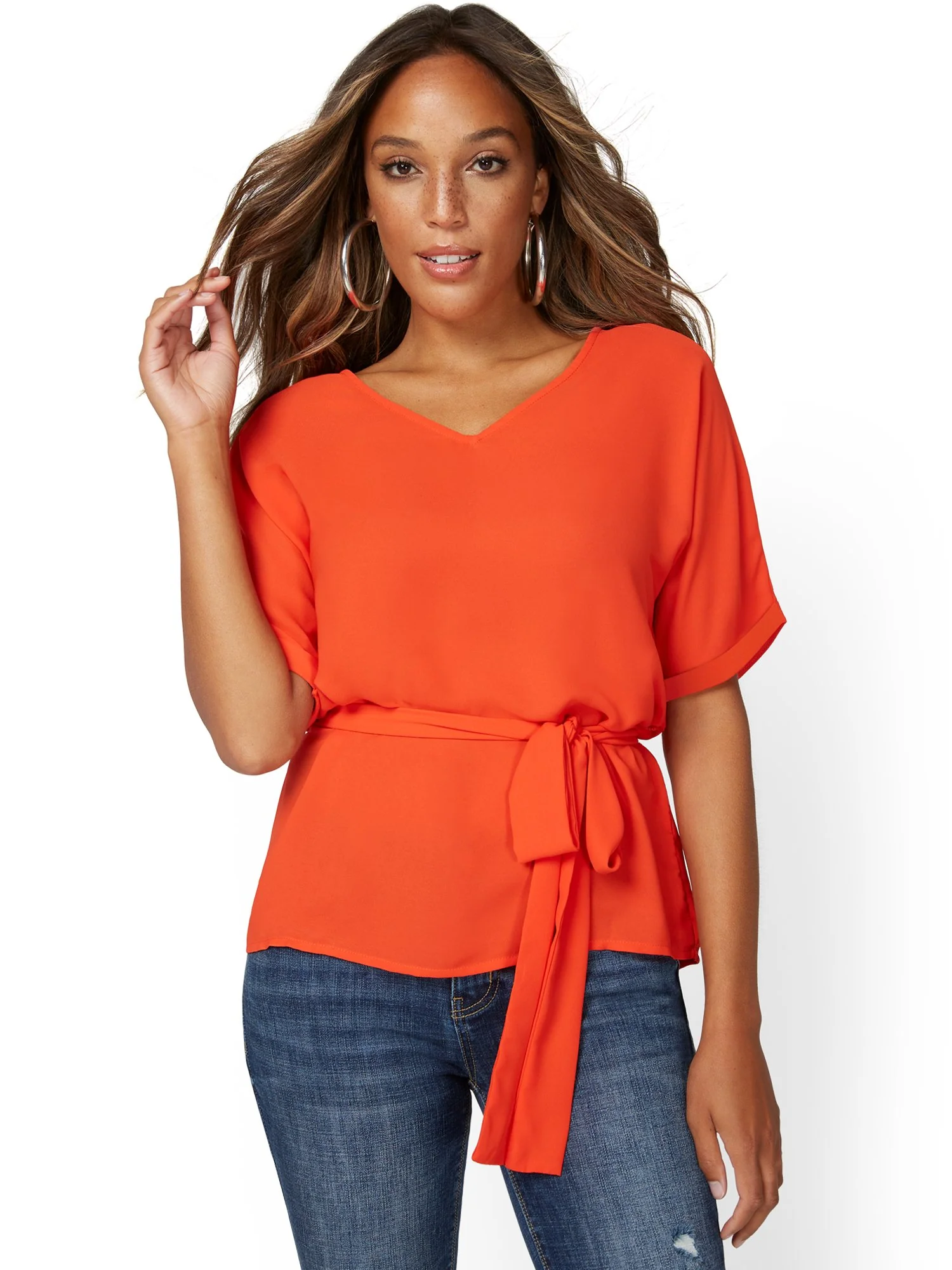 Short-Sleeve Tie-Front Top - Image 5