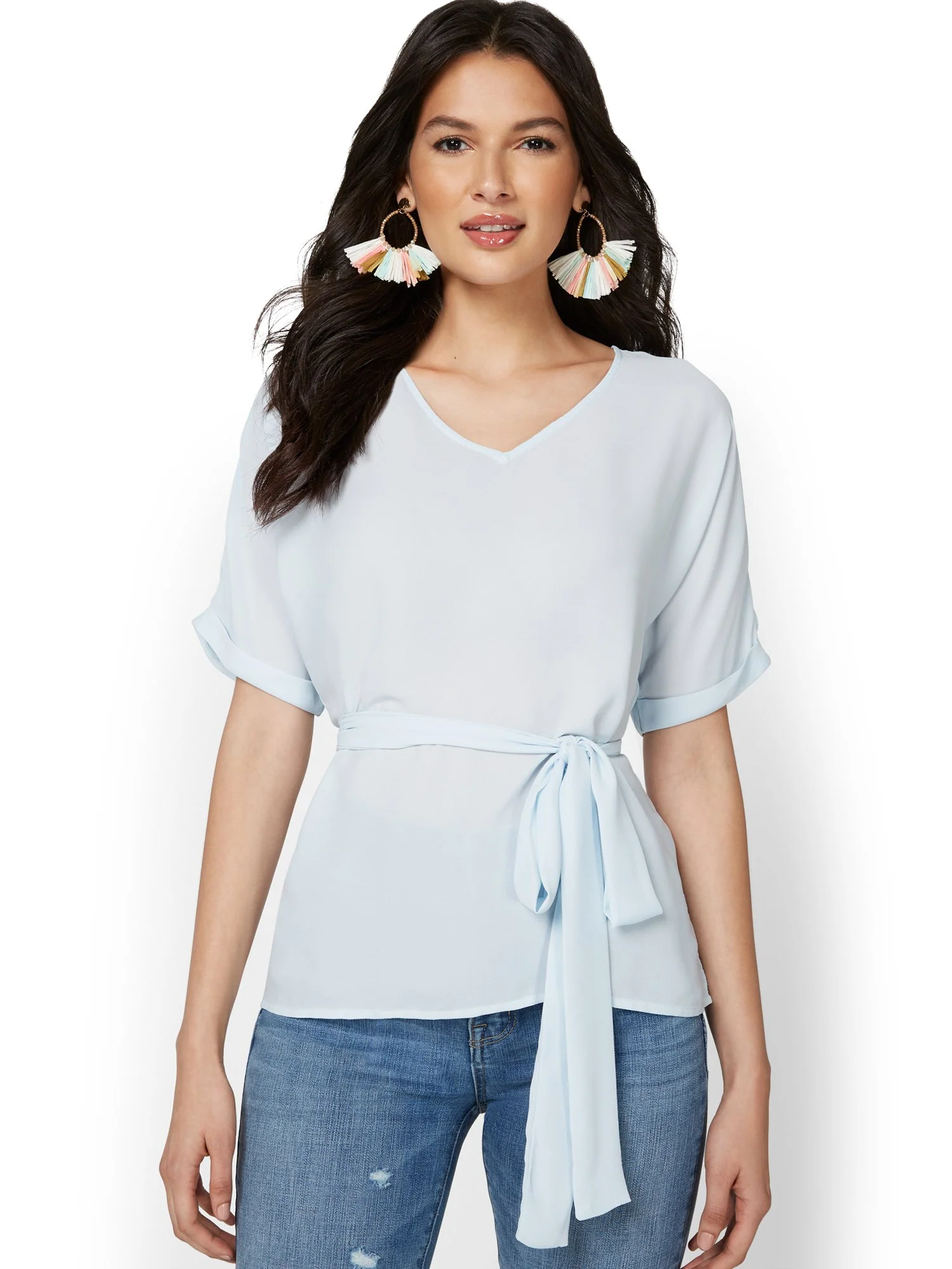 Short-Sleeve Tie-Front Top - Image 9