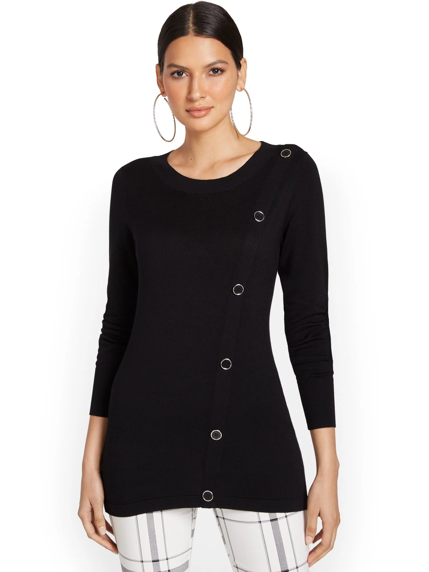 Side-Button Tunic Sweater