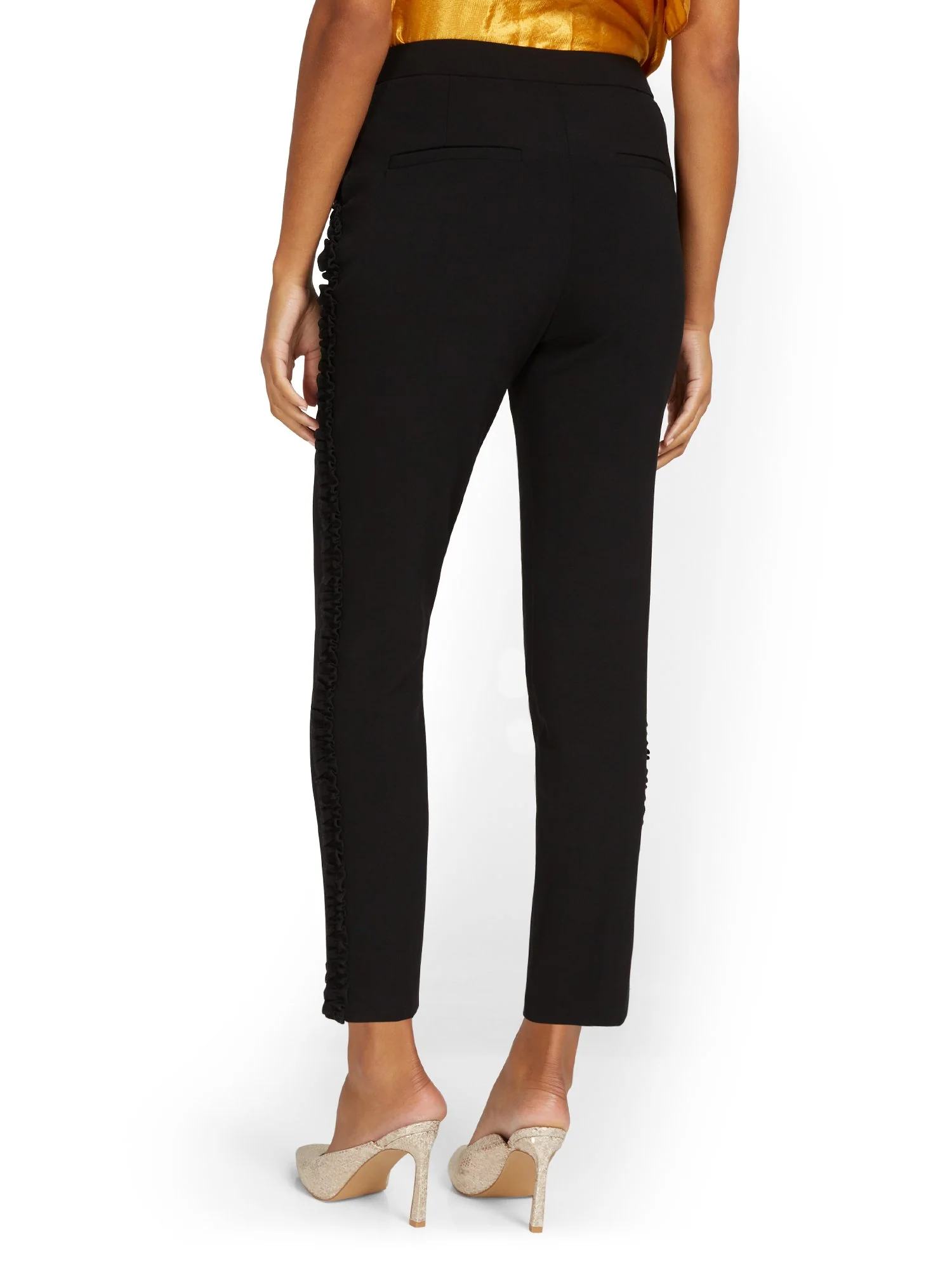 Side-Ruffle Slim-Leg Ankle Pant - Essential Stretch - Image 3