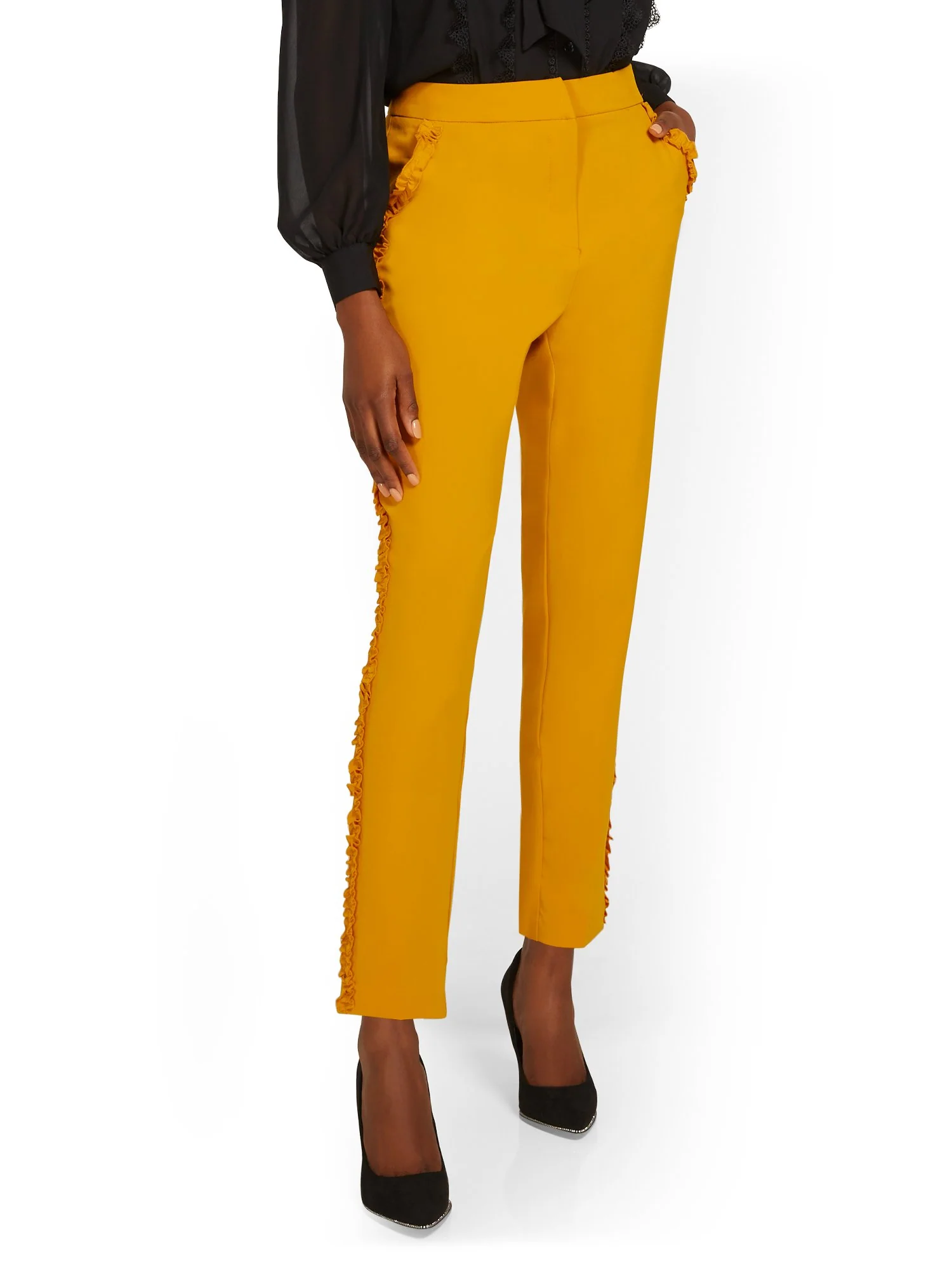 Side-Ruffle Slim-Leg Ankle Pant - Essential Stretch - Image 6