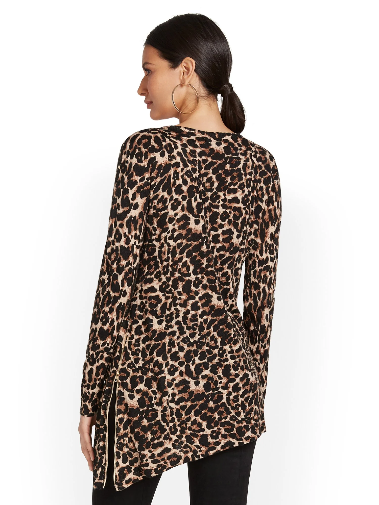 Side-Zip Tunic Sweater - Leopard - Image 3