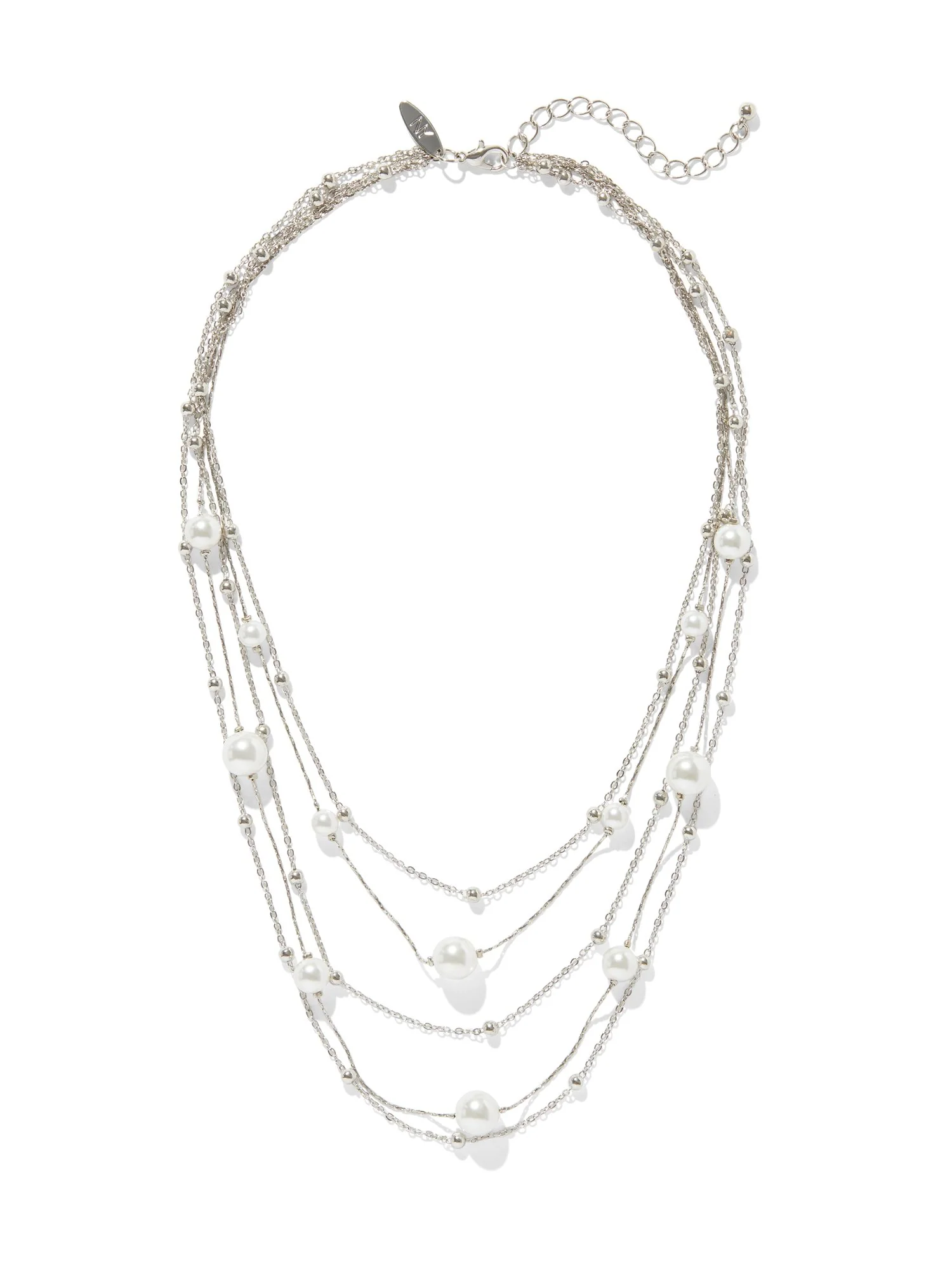 Silver Layered Pearl Necklace