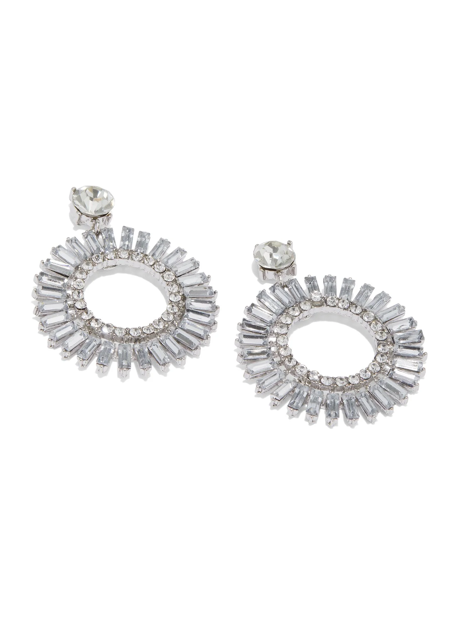 Silver-Tone Rhinestone-Encrusted Hoop Earrings - Image 2