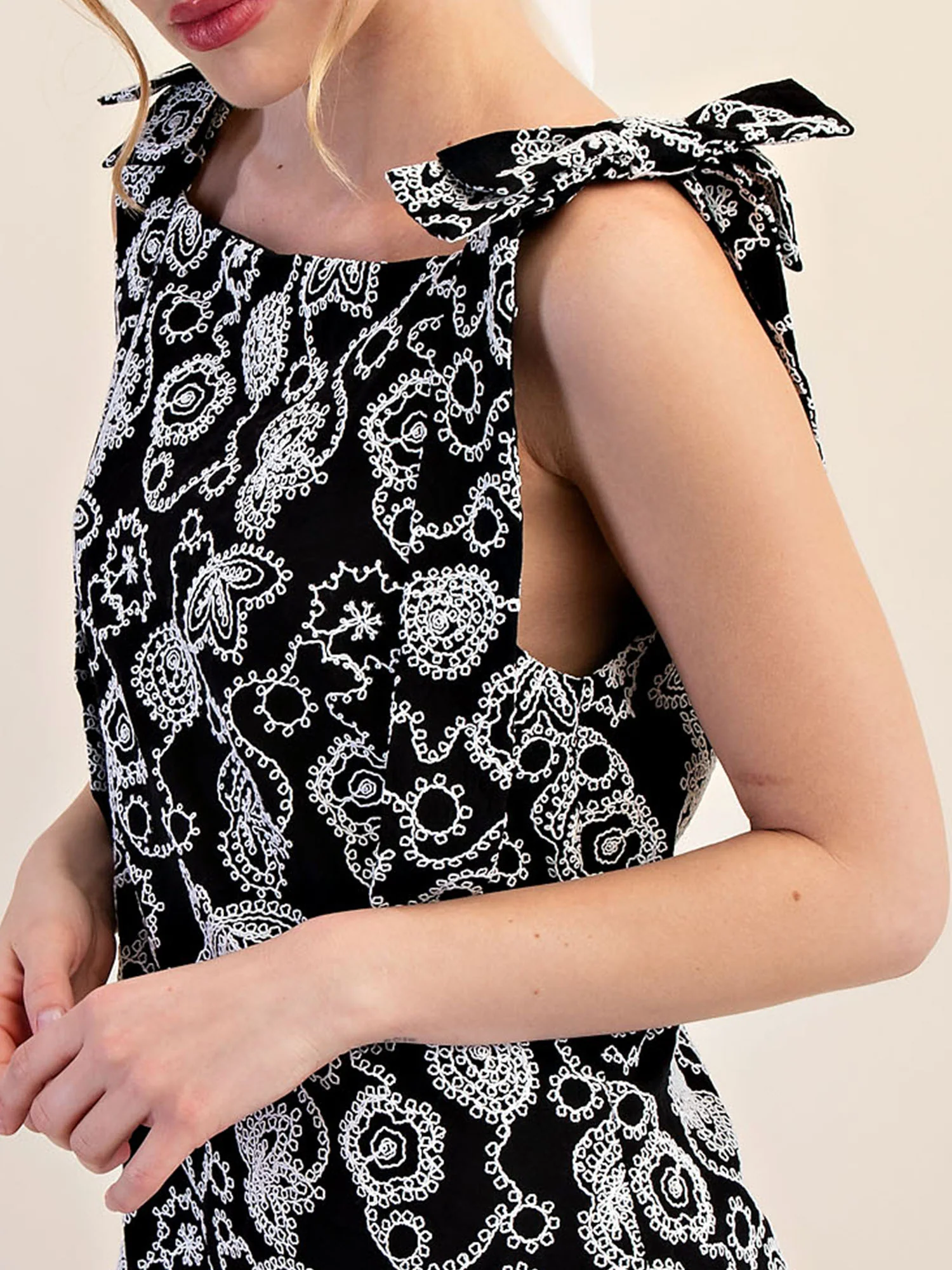 Simone Sleeveless Bow Shoulder Embrodiered Mini Dress - Image 7