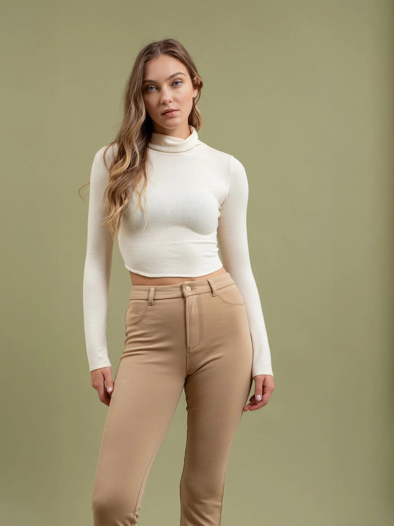 Skinny Mid Rise Double Pocket Stretch Pants - Image 3