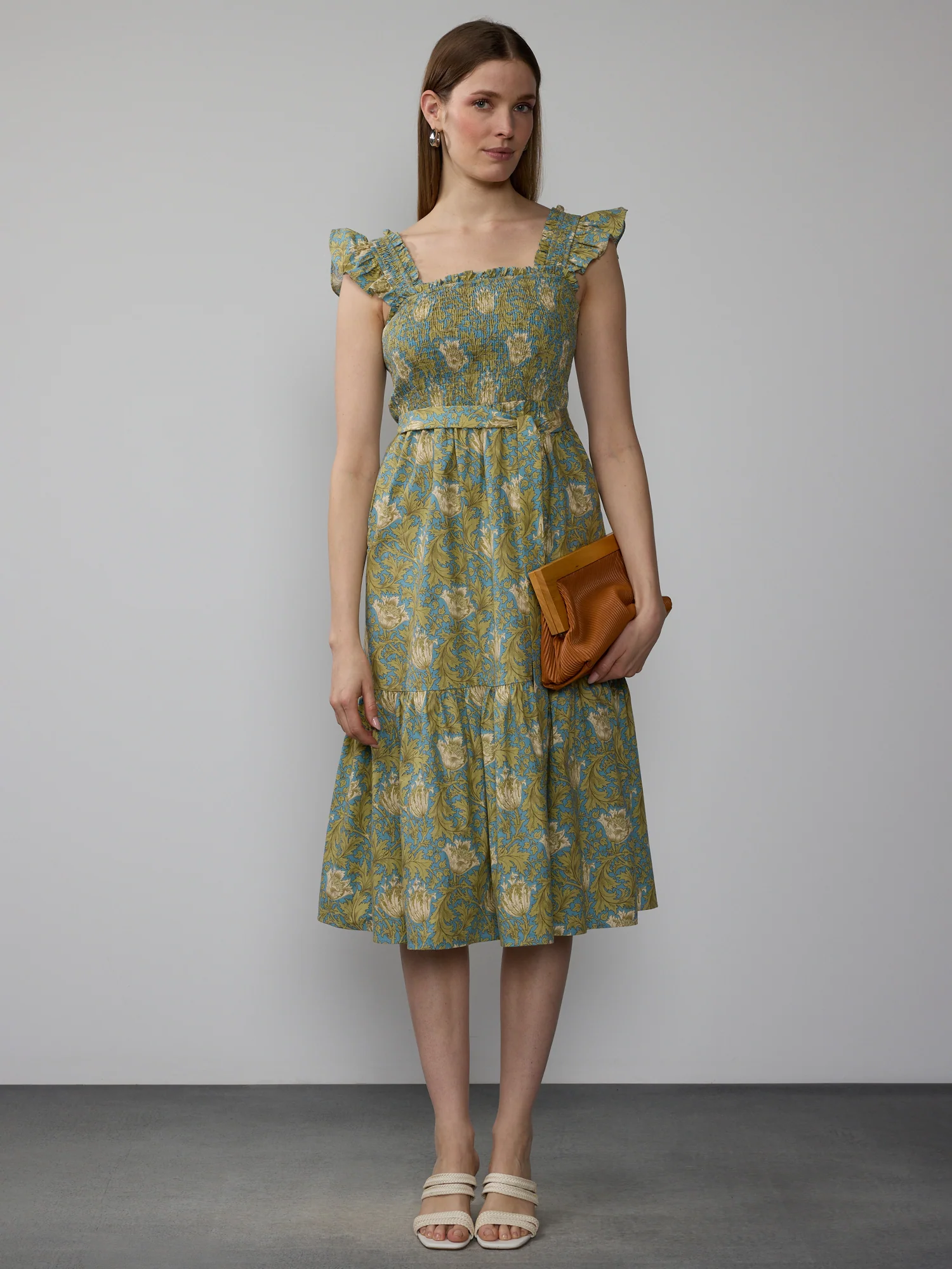 Smocked Floral Midi Dress