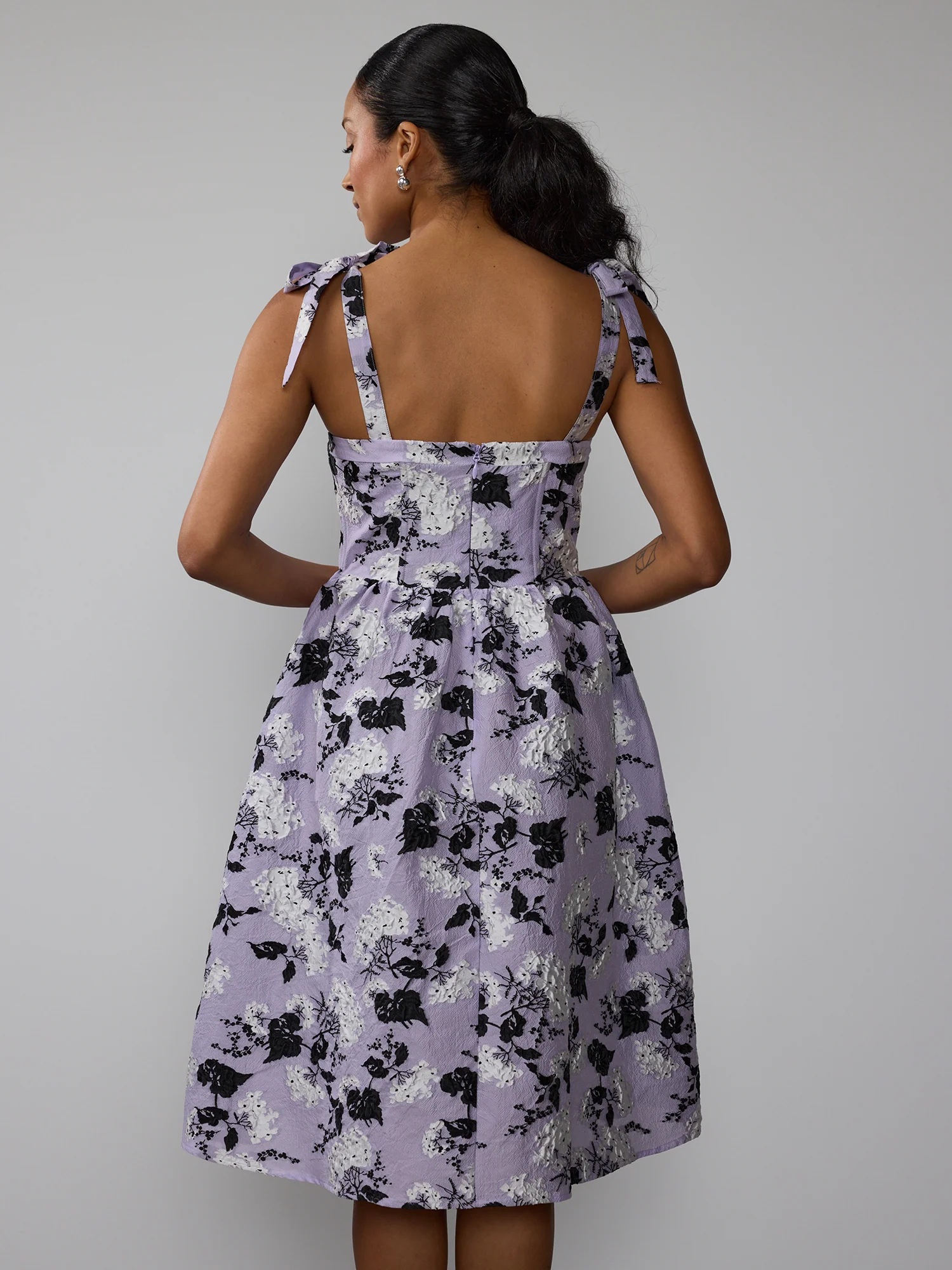 Sleeveless Bustier Tie Strap Floral Organza Dress - Image 3