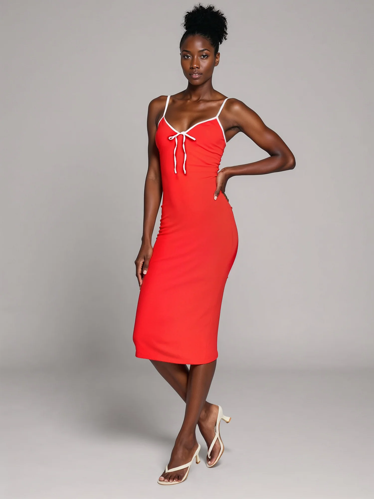 Contrast Trim Knit Bow Tank Midi Dress - Image 3
