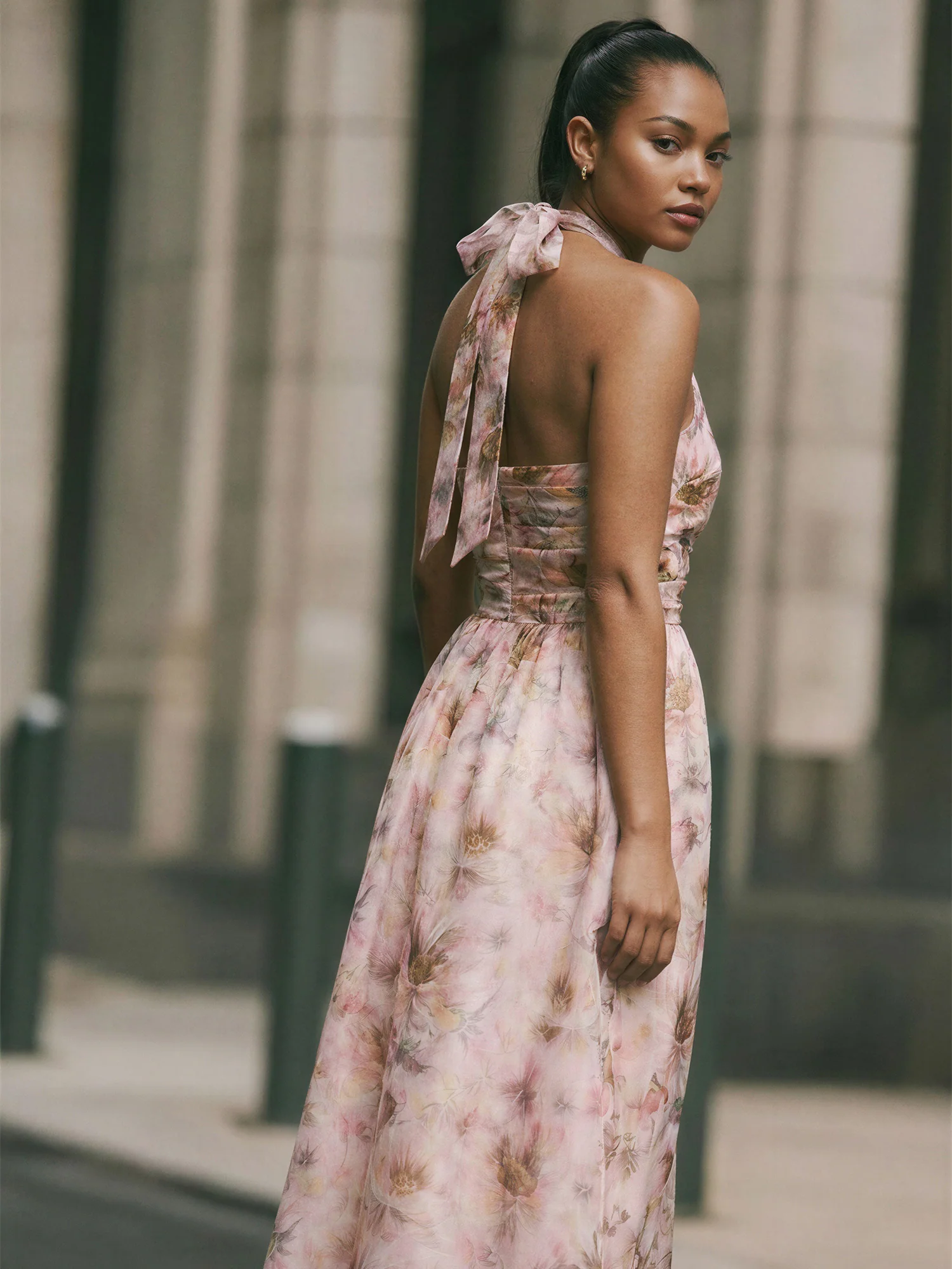 Floral Halter Chiffon Midi Dress - Image 3