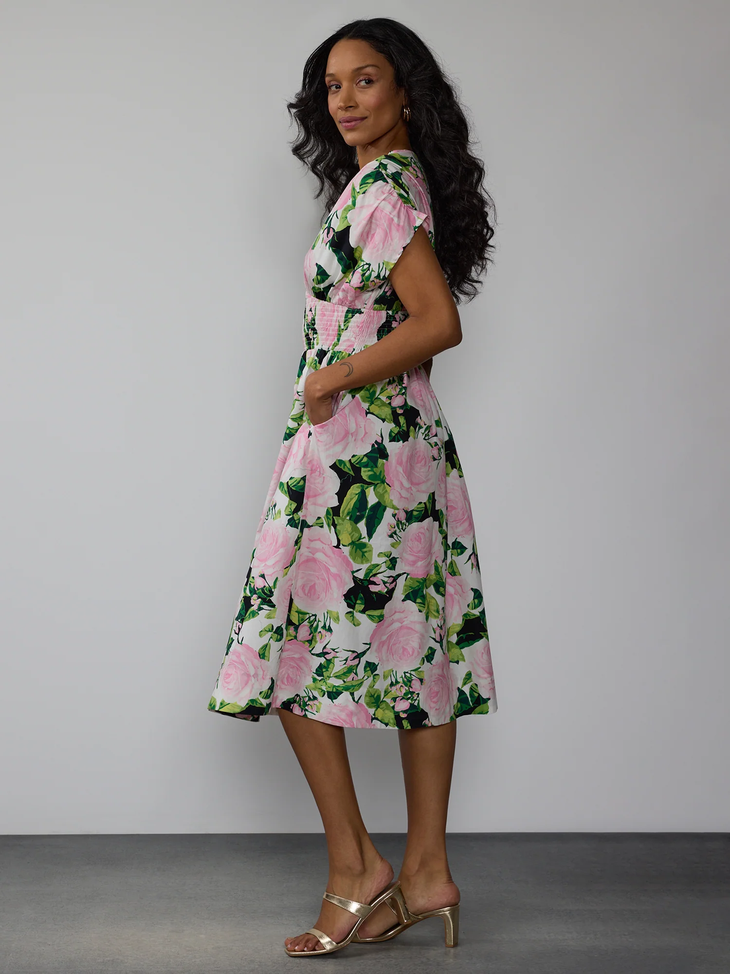 Floral Smocked Waist Midi Dress - Image 2