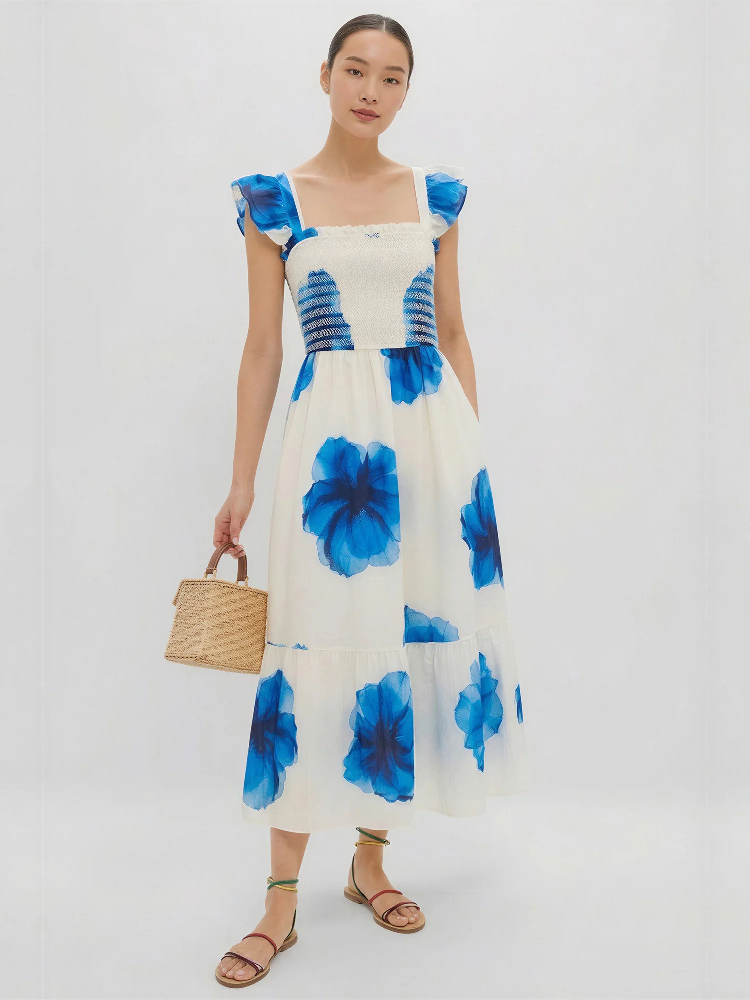 Sleevless Flutter Sleeve Bold Floral Nap Maxi Dress - Image 3