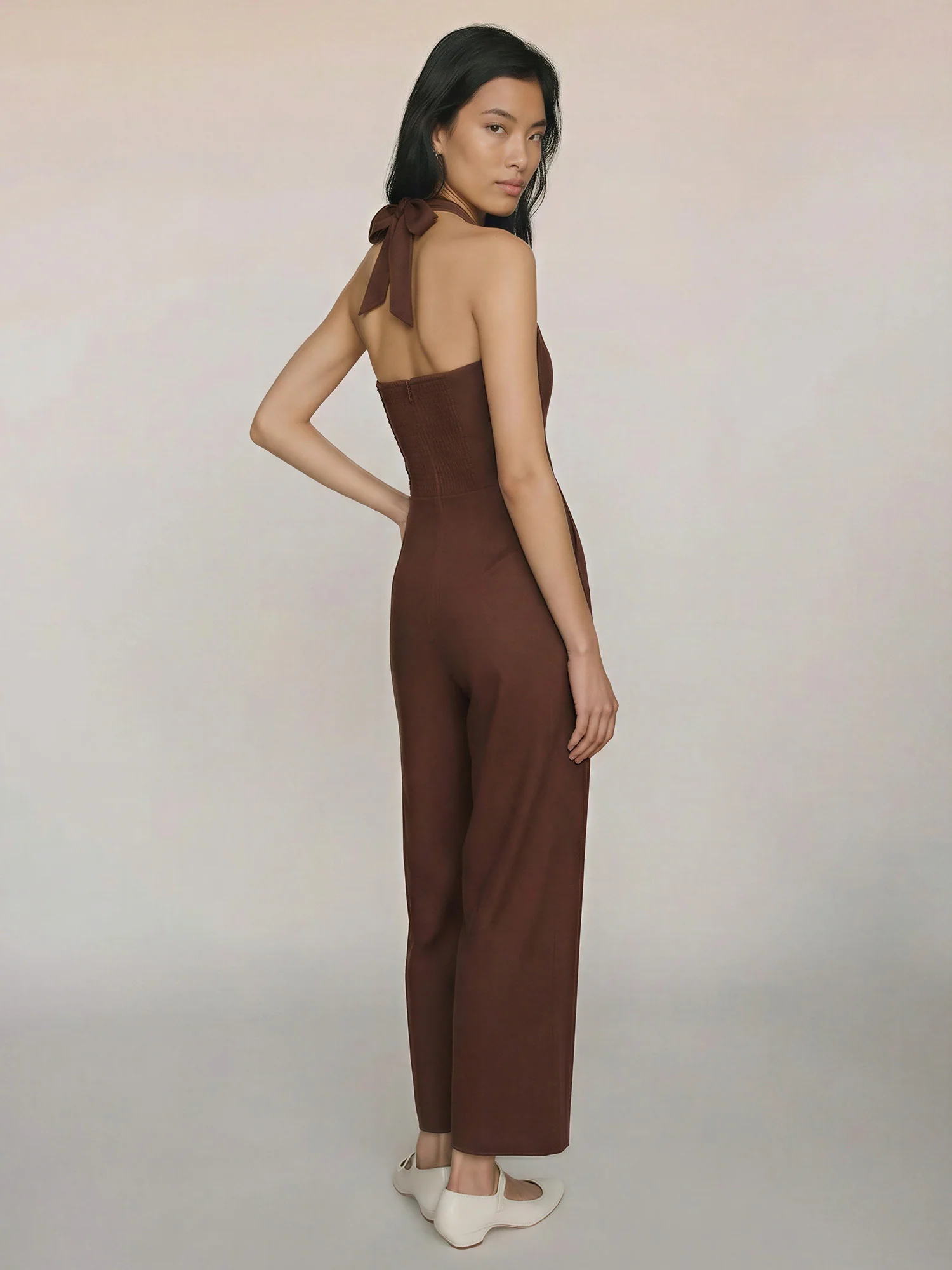 Sleeveless Halter Neck Tie Linen Blend Jumpsuit - Image 12