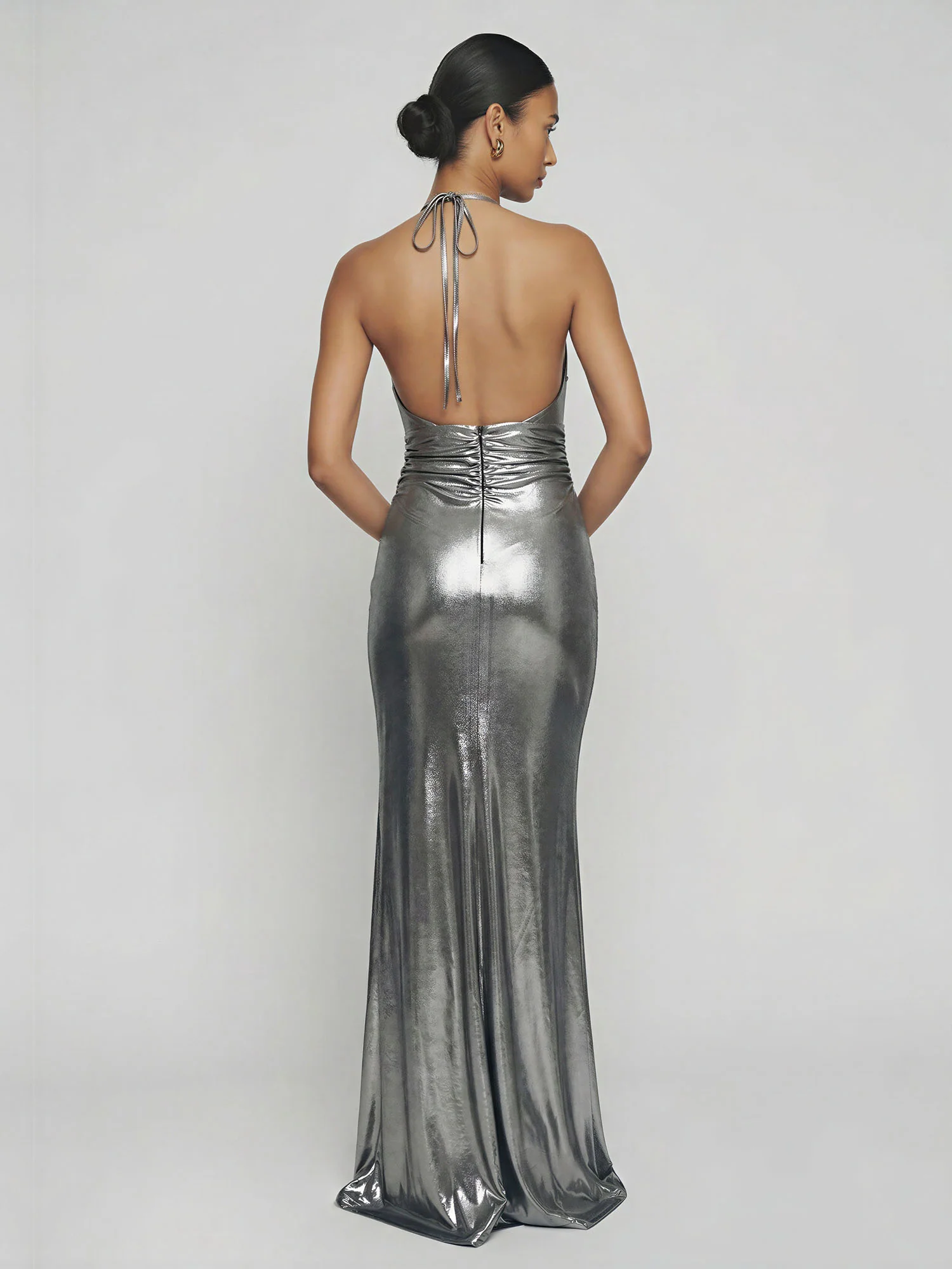 Halter Neck Twist Metallic Slit Gown - Image 3