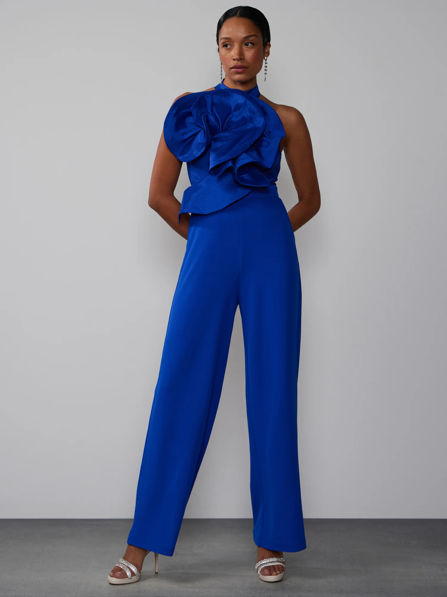 Sleeveless Halter Neck Rosette Jumpsuit