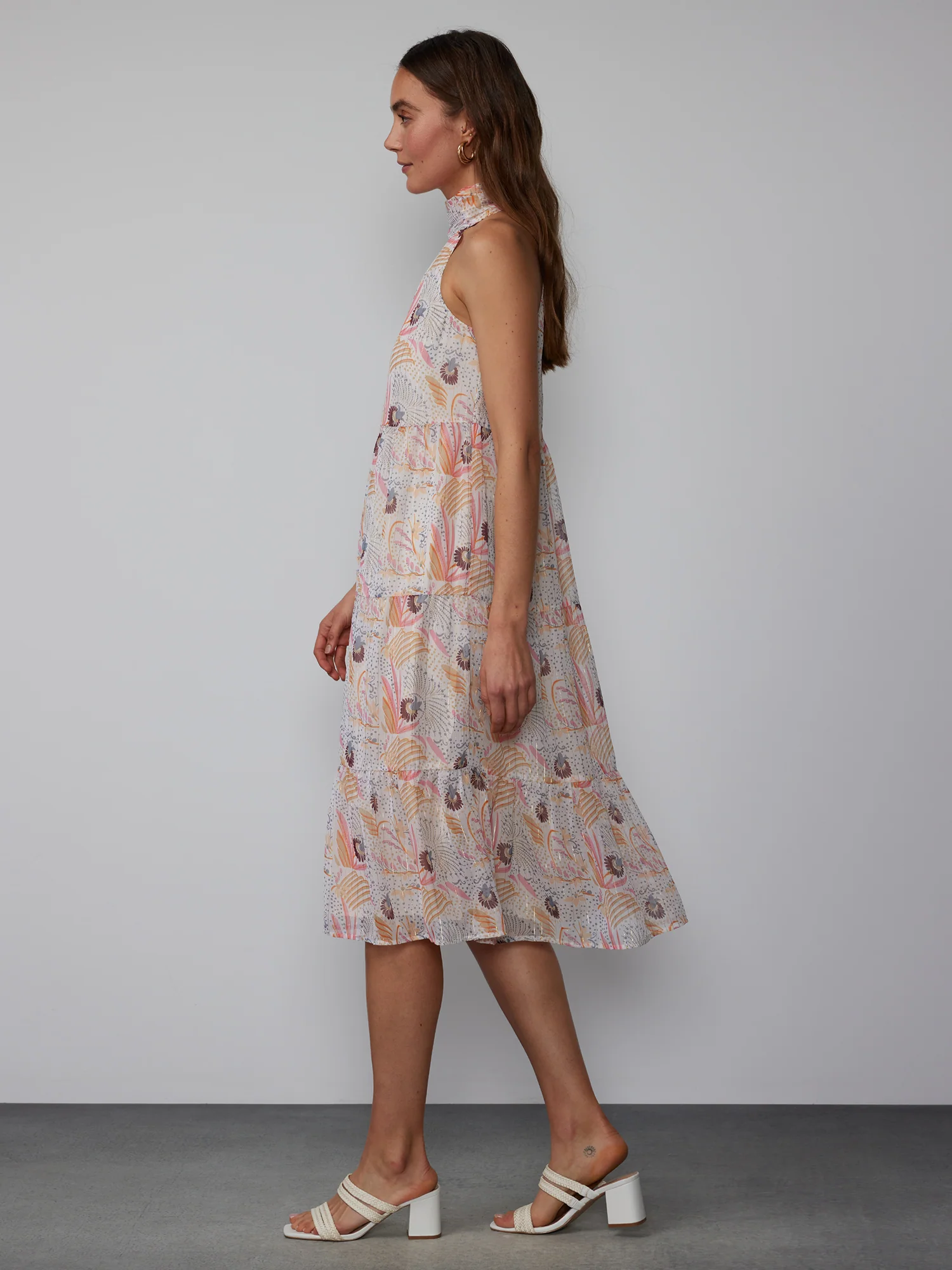 Halter Neck Tiered Lurex Paisley Midi Dress - Image 2