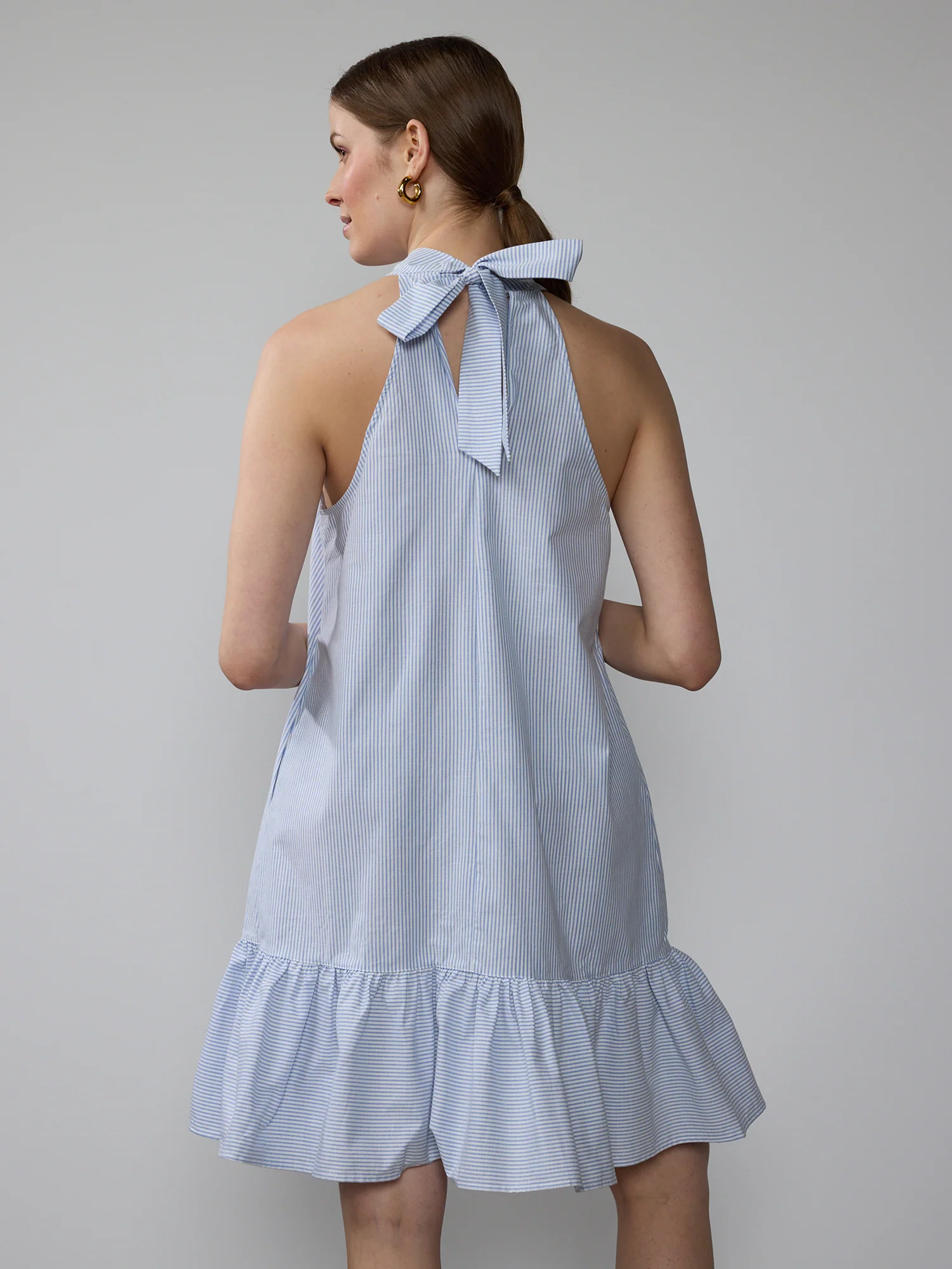 Sleeveless Halter Neck Bow Back Stripe Mini Dress - Image 3