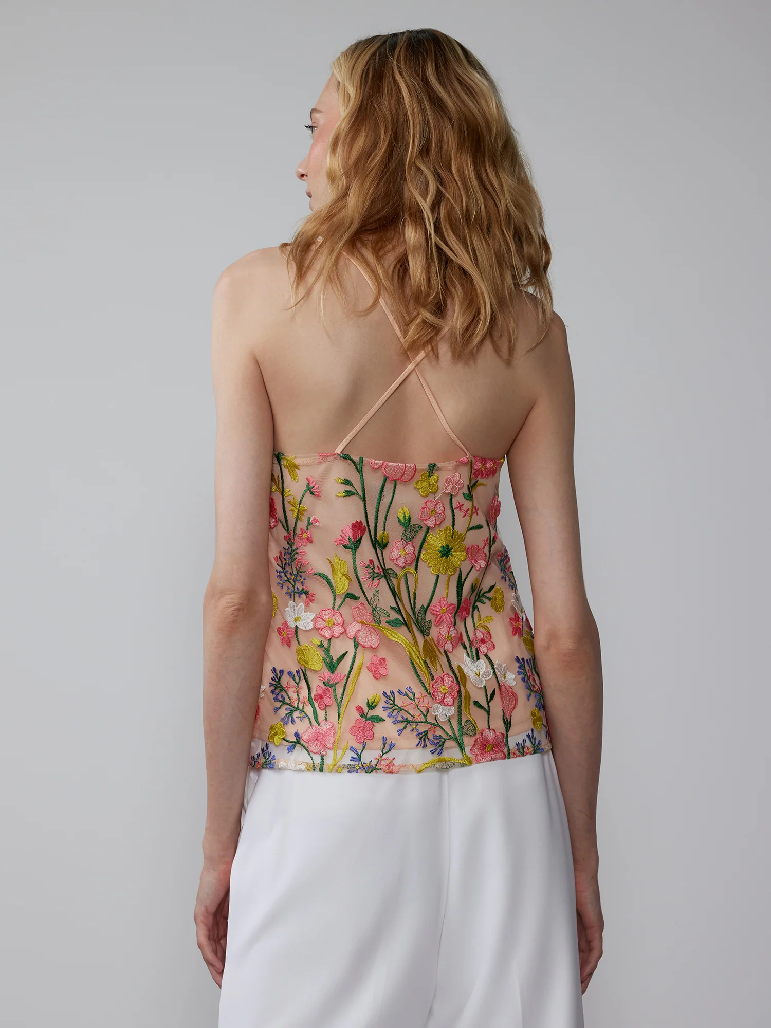 Sleeveless Halter Neck Embroidered Tank - Image 3