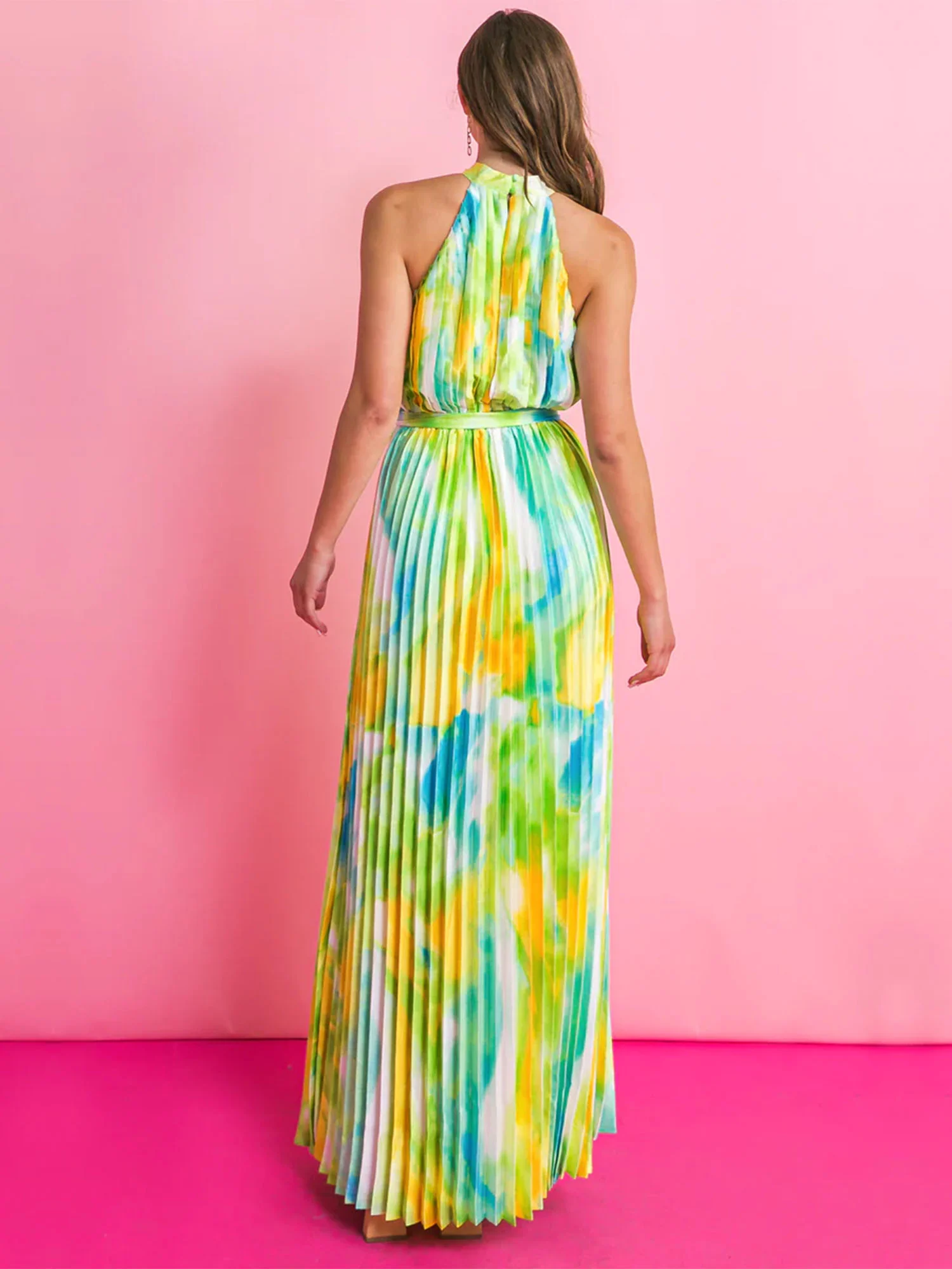 Flying Tomato Halter Neck Pleated Tie Dye Maxi Dress - Brands We Love - Image 3