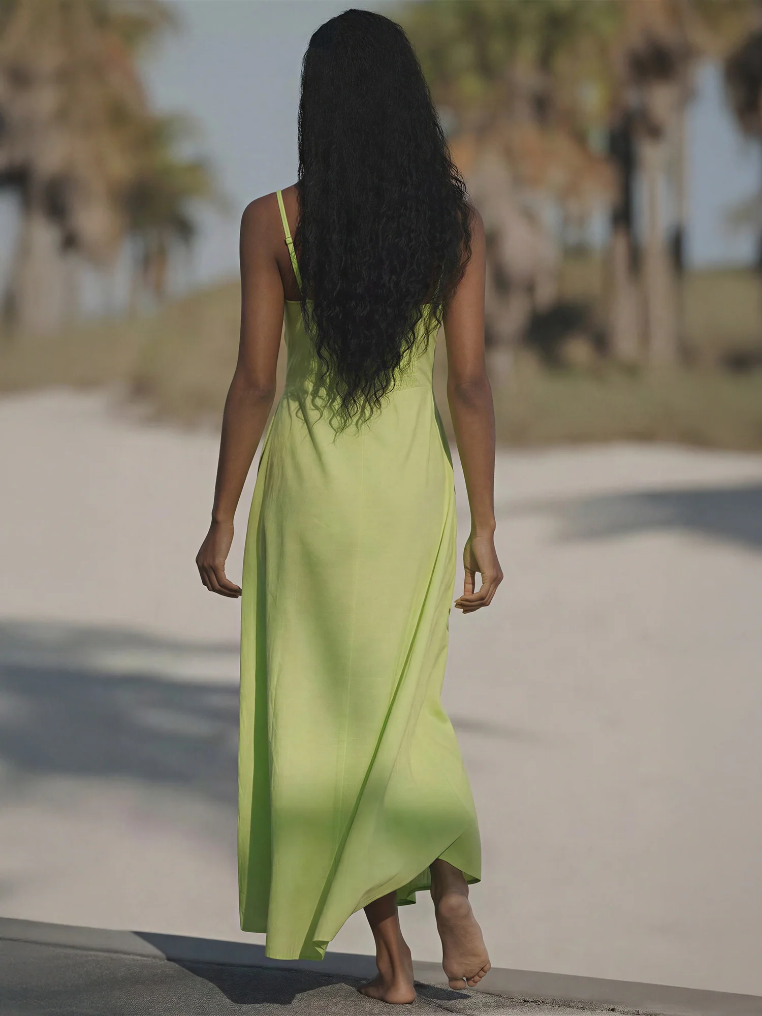 Knot Front Linen Slit Front Midi Dress - Image 3