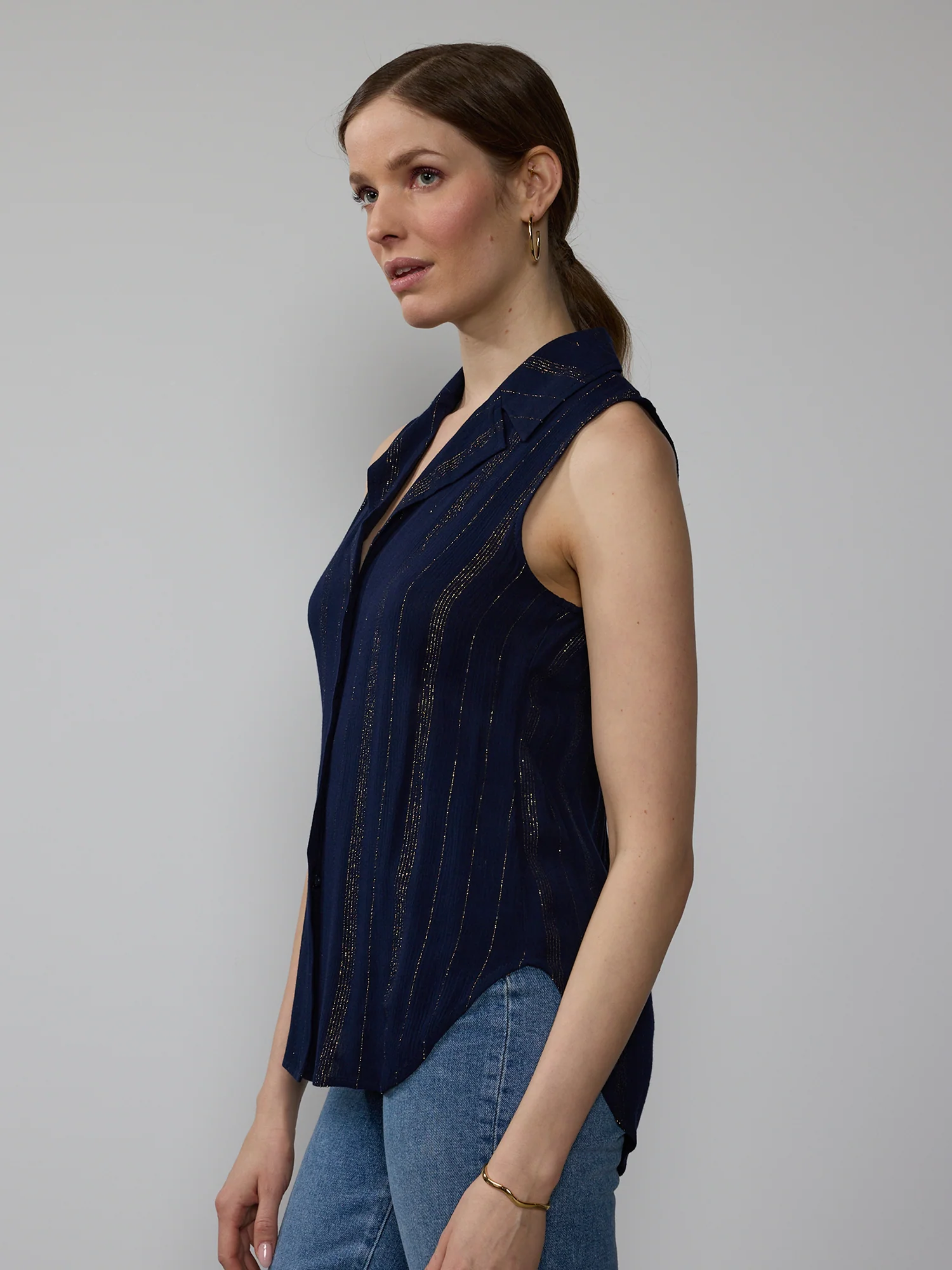 Lurex Stripe Button Down Shirt - Image 2