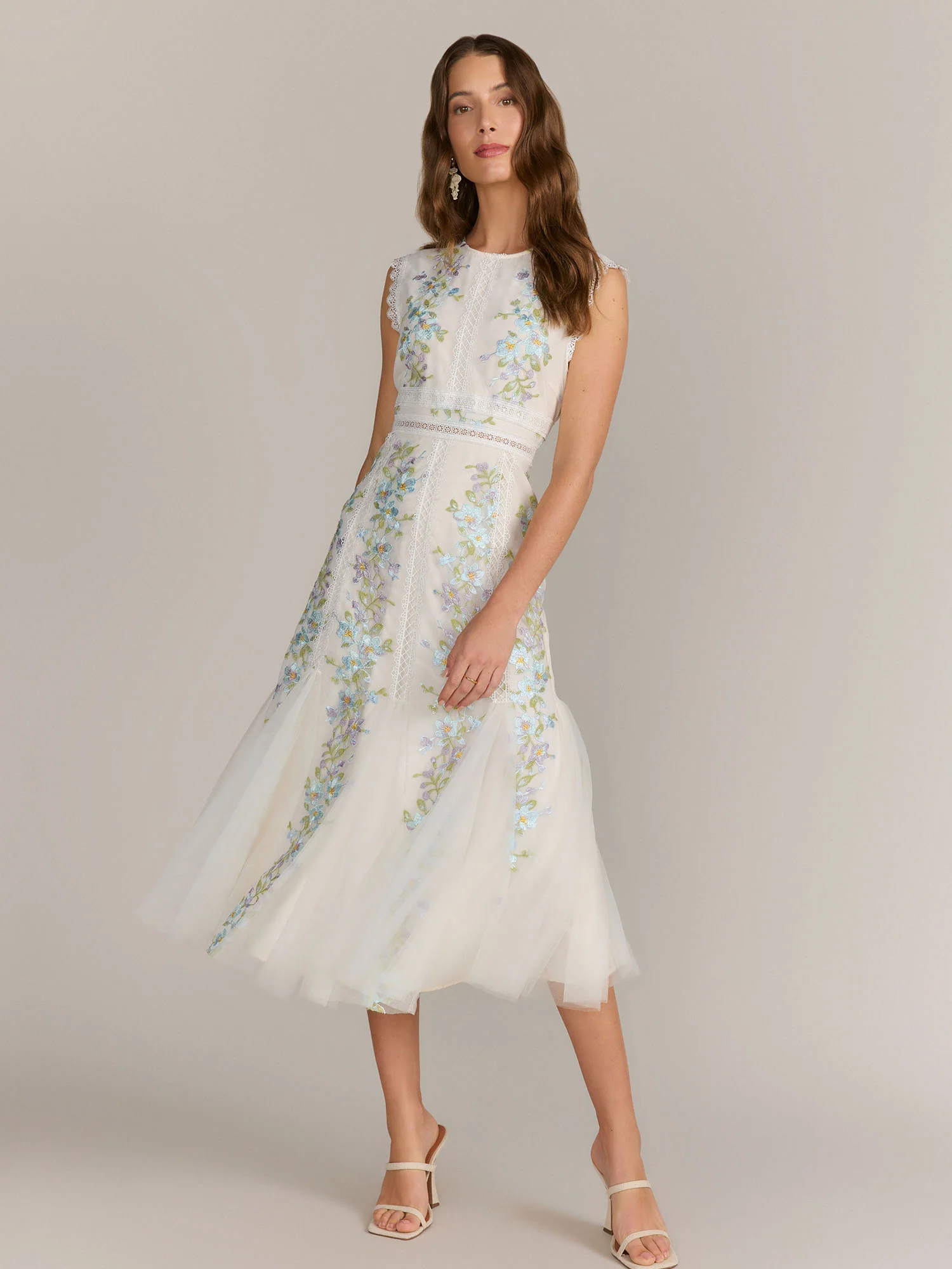 Just Me Sleeveless Mesh Floral Midi Dress - Brands We Love
