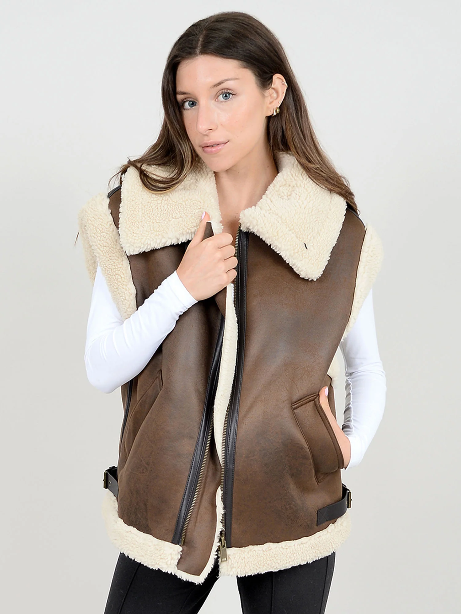 R.D. International Style Collections Sleeveless Moto Sherpa Vest - Brands We Love
