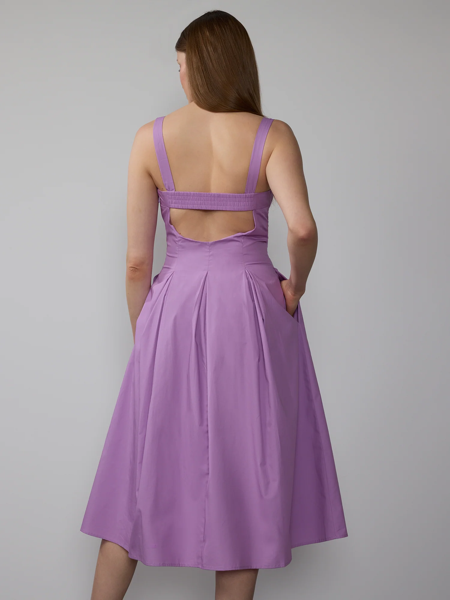 Pleat Detail Open Back Midi Dress - Image 3