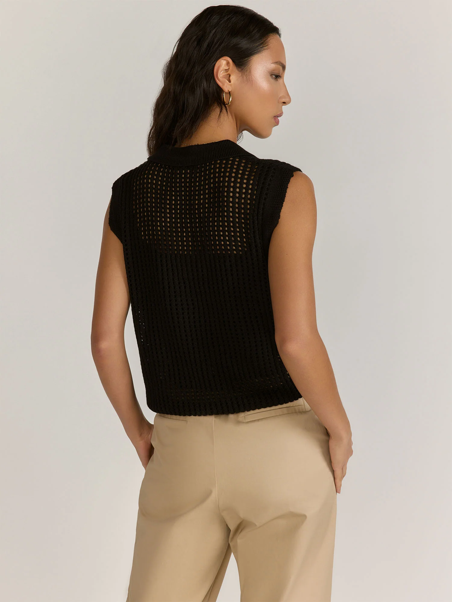 Pointelle V-Neck Polo - Crescent - Image 3