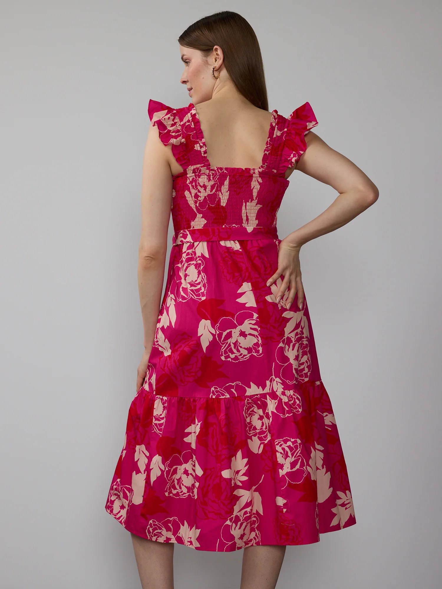 Sleeveless Belted Floral Midi Dress - Image 3