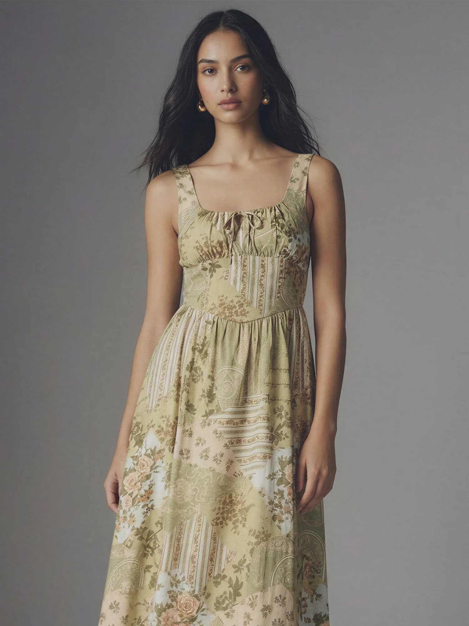 Sleeveless Quilt Floral Print Maxi Dress - Image 2