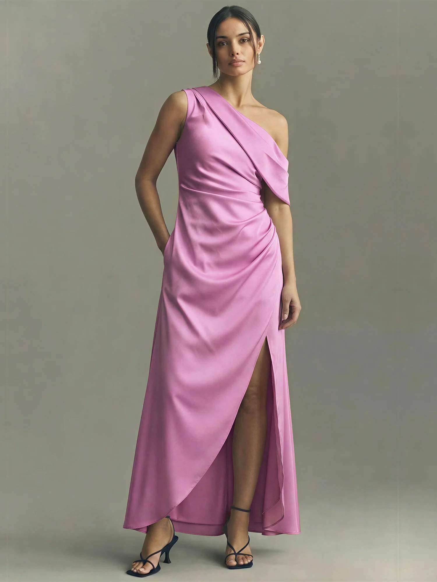 Sleeveless Ruched Satin Bodycon Gown - Image 6
