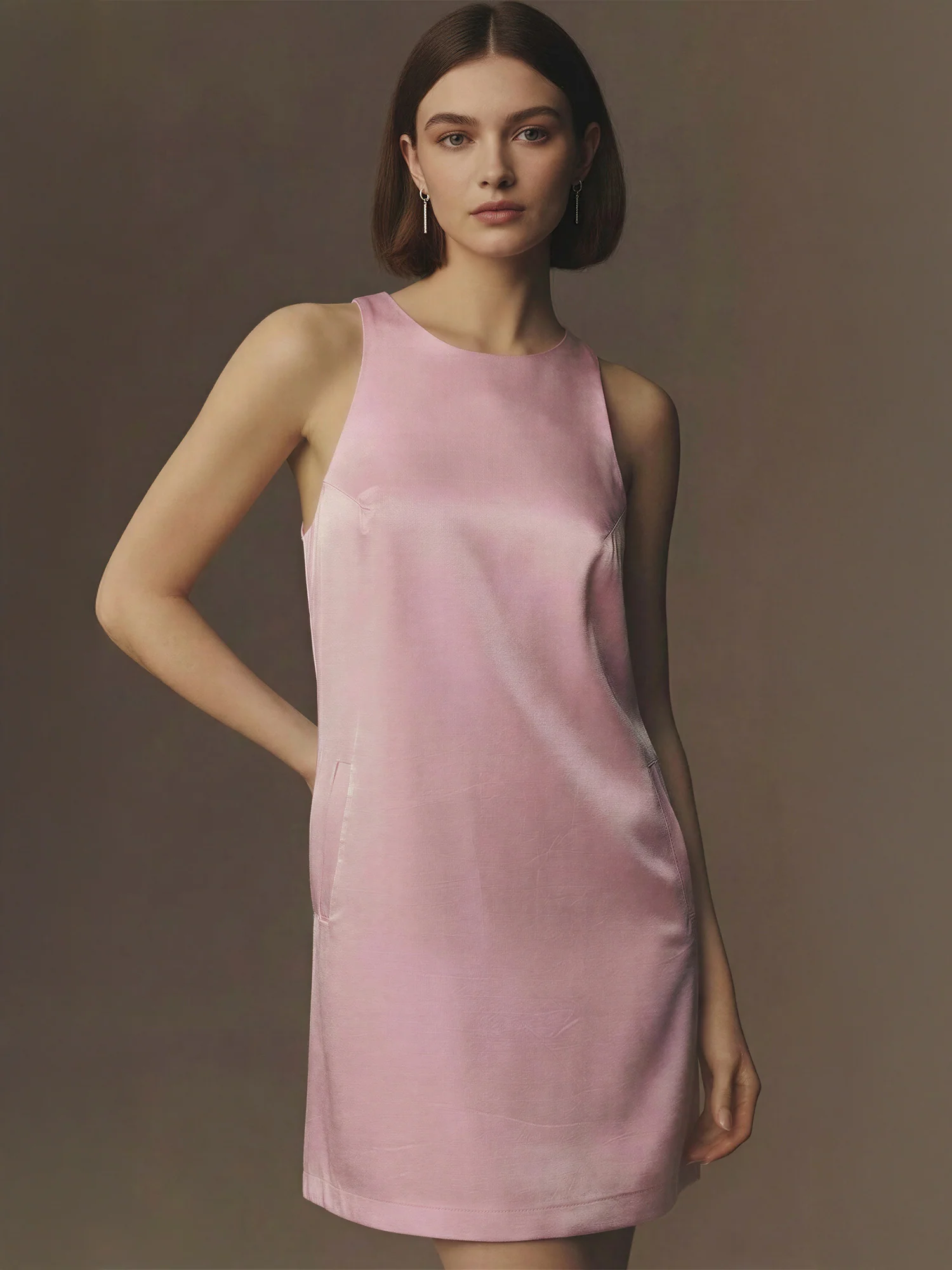 Satin Shine Front Pocket Shift Dress - Image 6