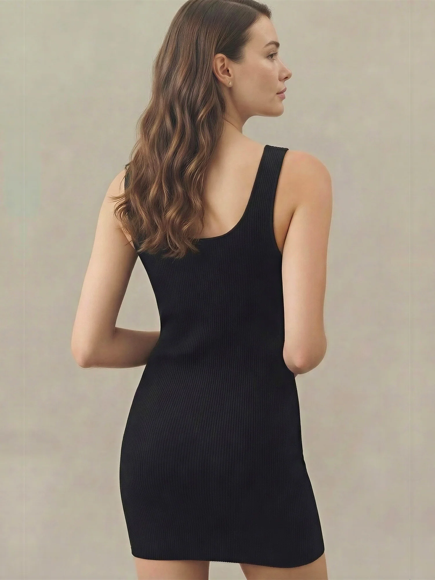 Sleeveless sculpt Rib Knit Bodycon Mini Dress - Image 4