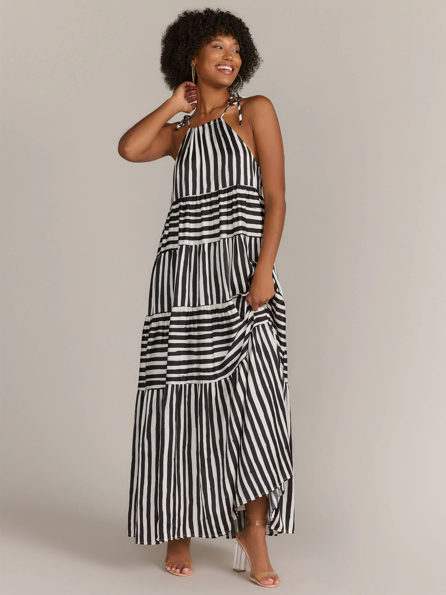 Shoulder-Tie Striped Maxi Dress - Gilli