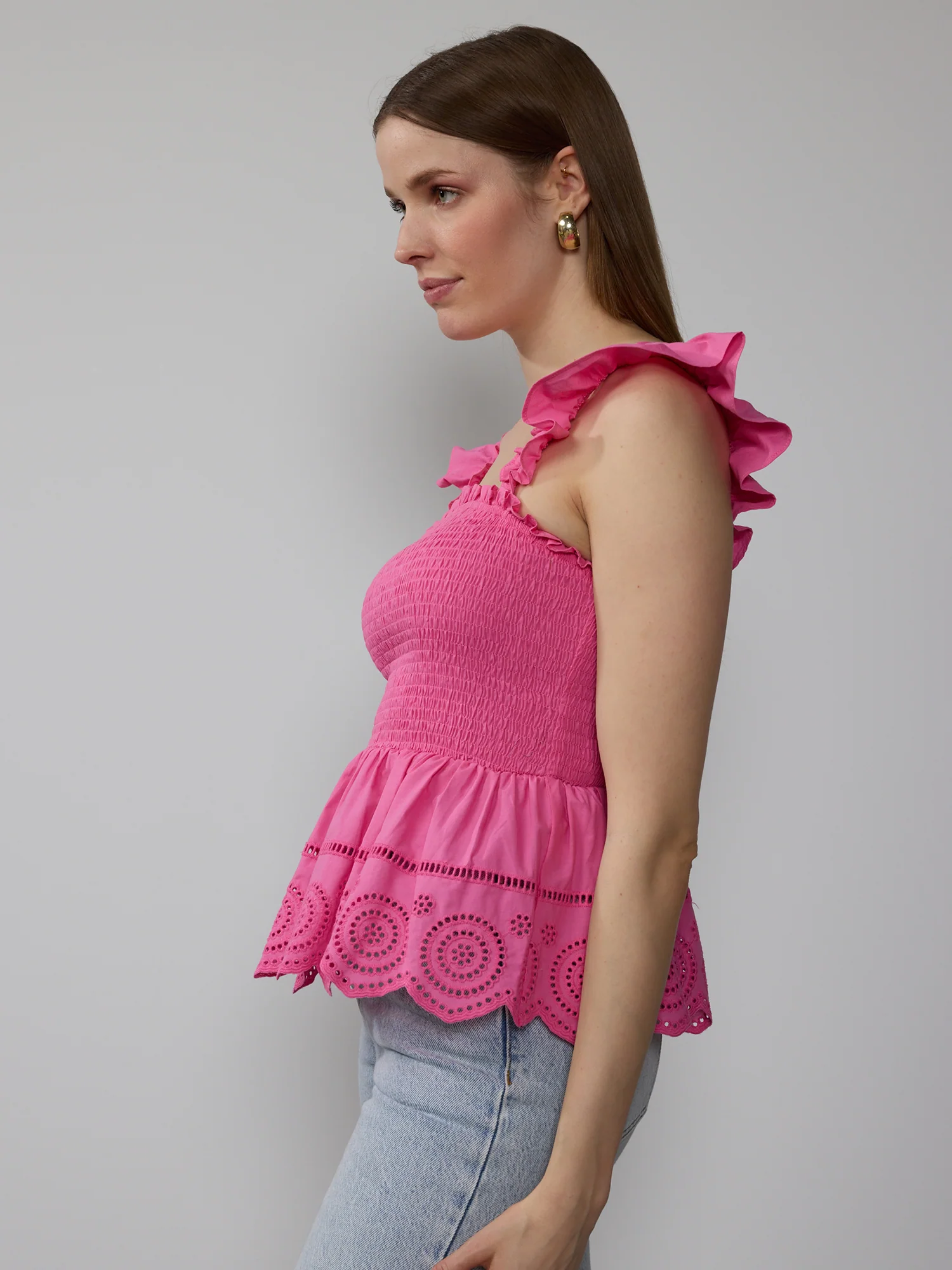 Smocked Eyelet Peplum Top - Image 12
