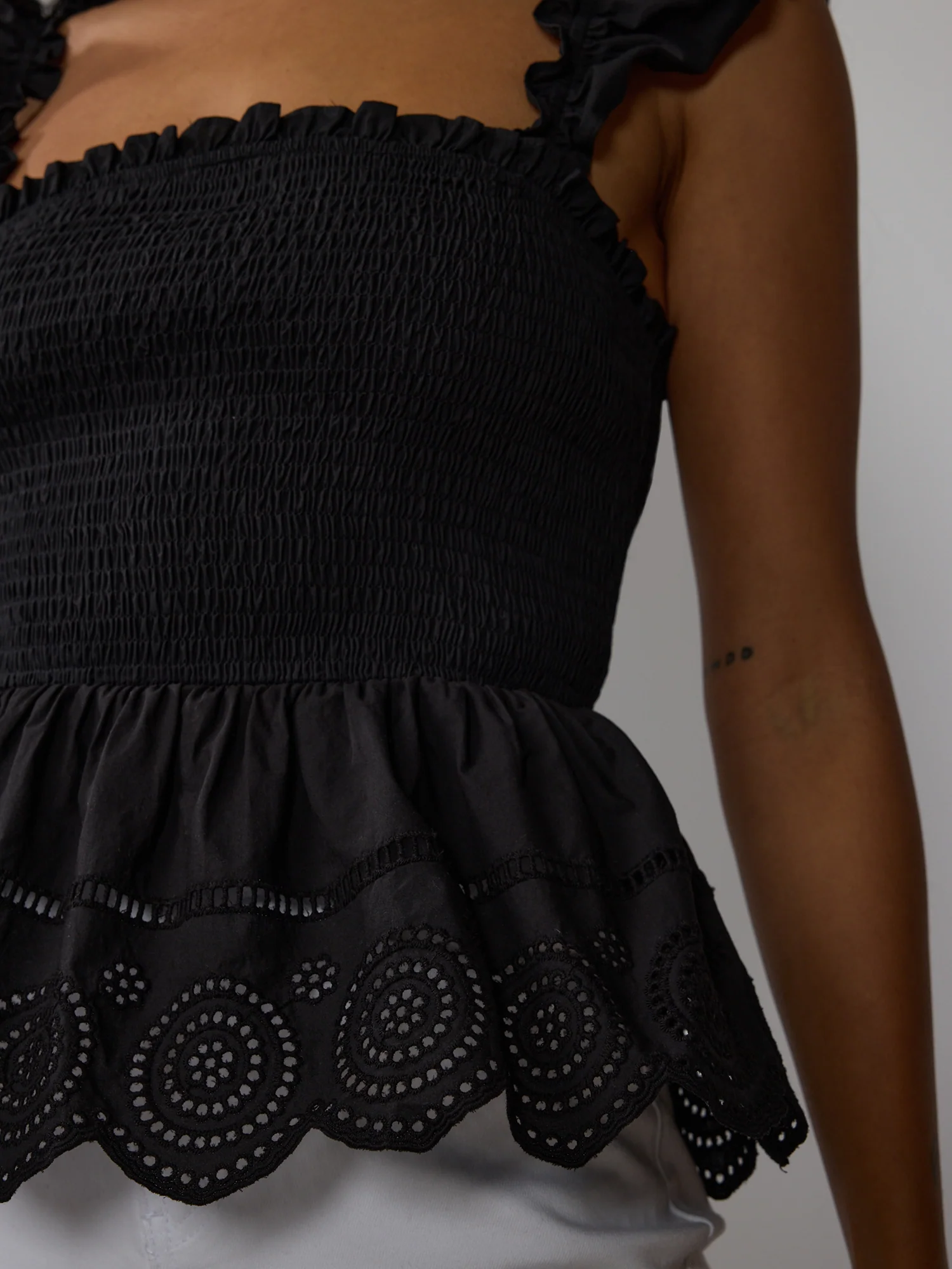 Smocked Eyelet Peplum Top - Image 4
