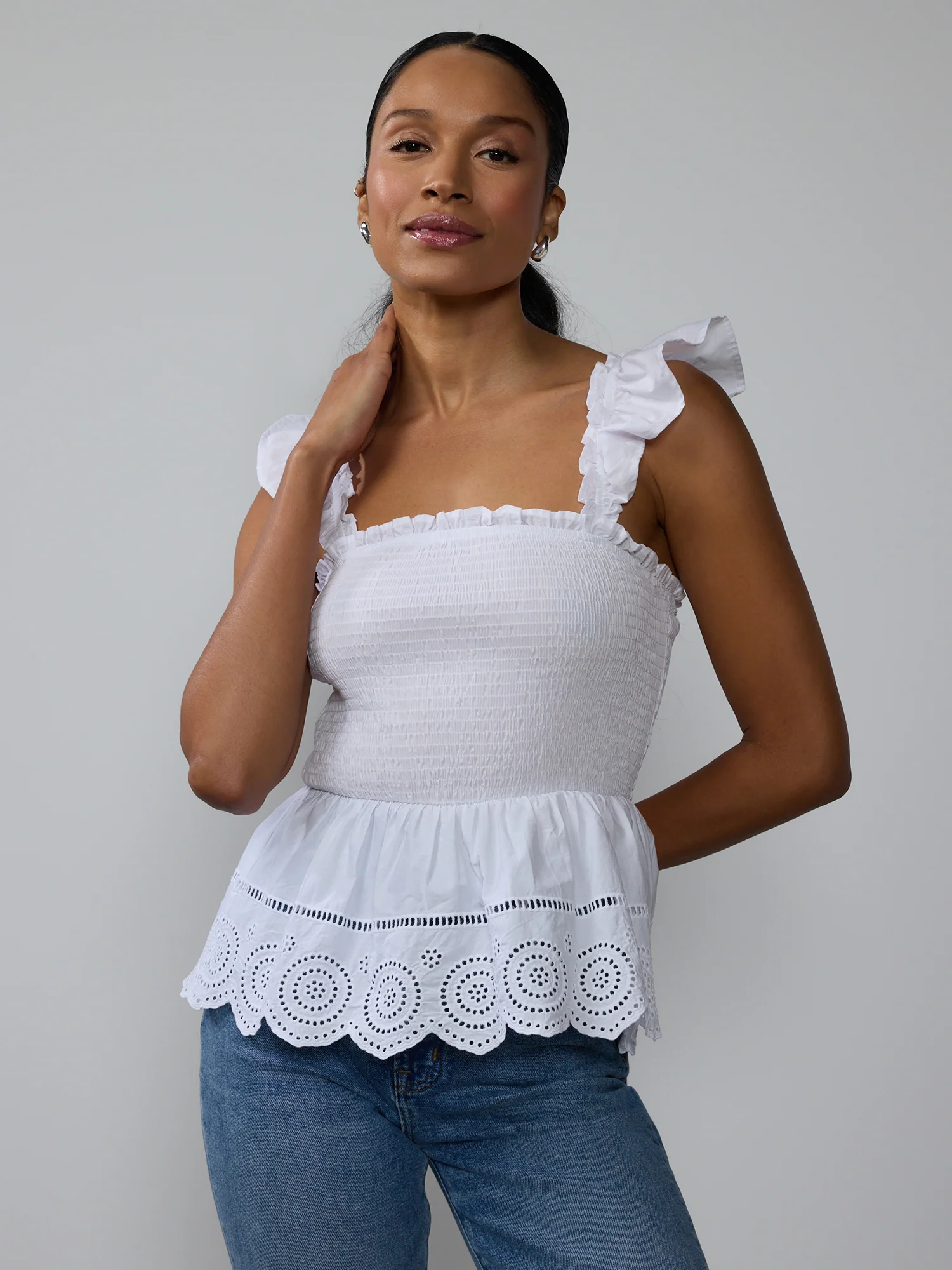 Smocked Eyelet Peplum Top - Image 6