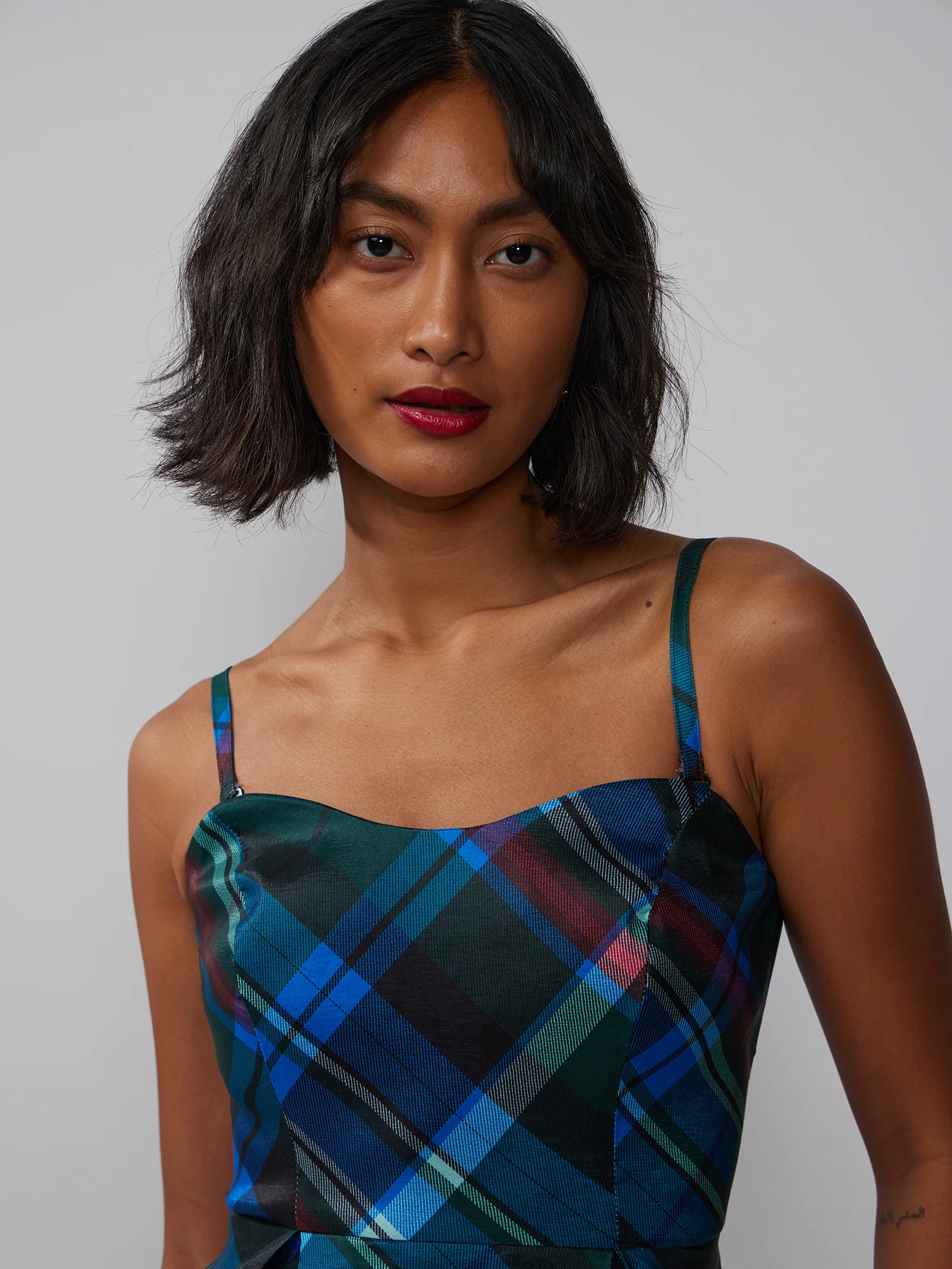 Spaghetti Strap Plaid Tafetta Dress - Image 4
