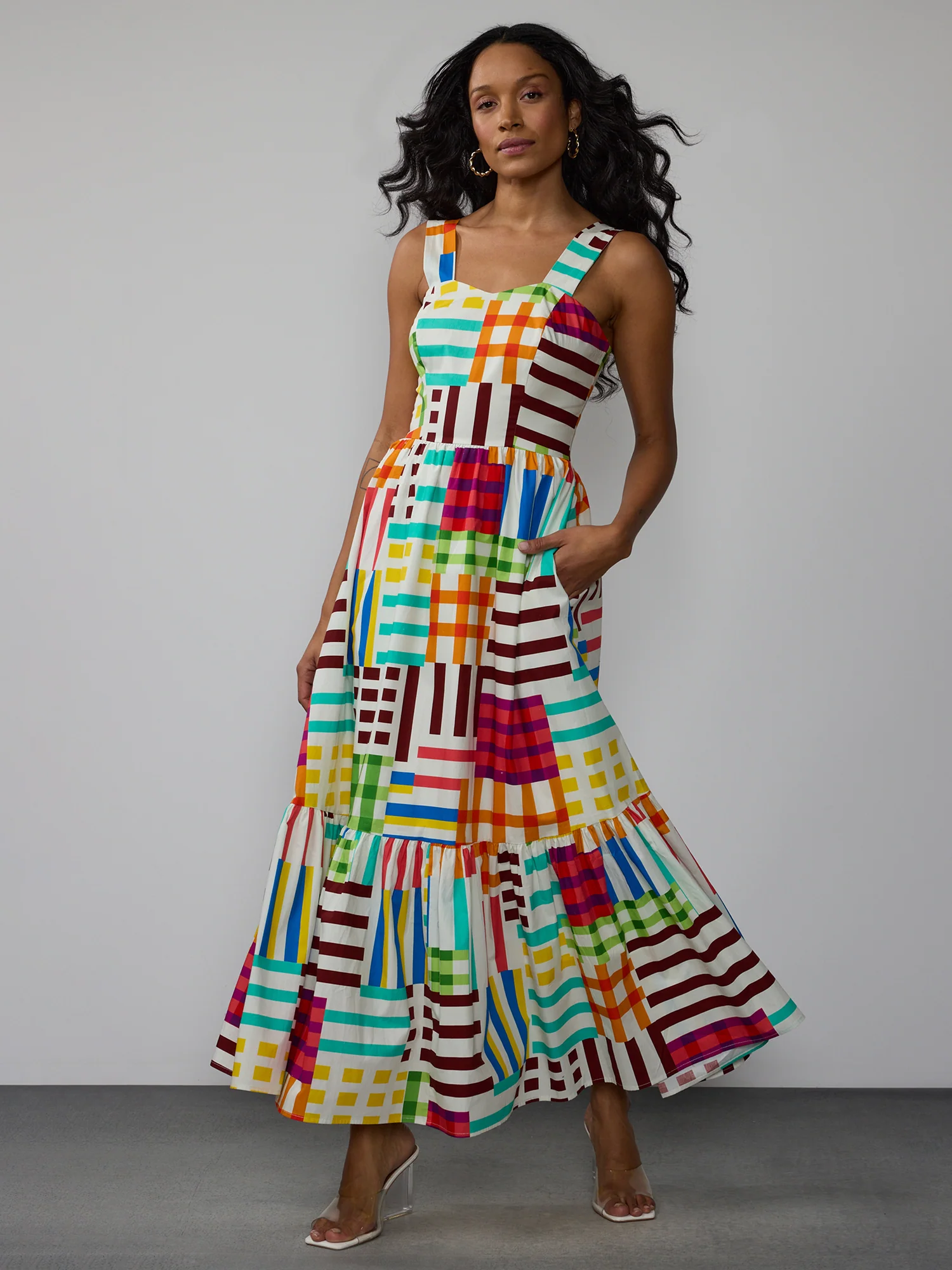 Sleeveless Patchwork Tiered Maxi Dress