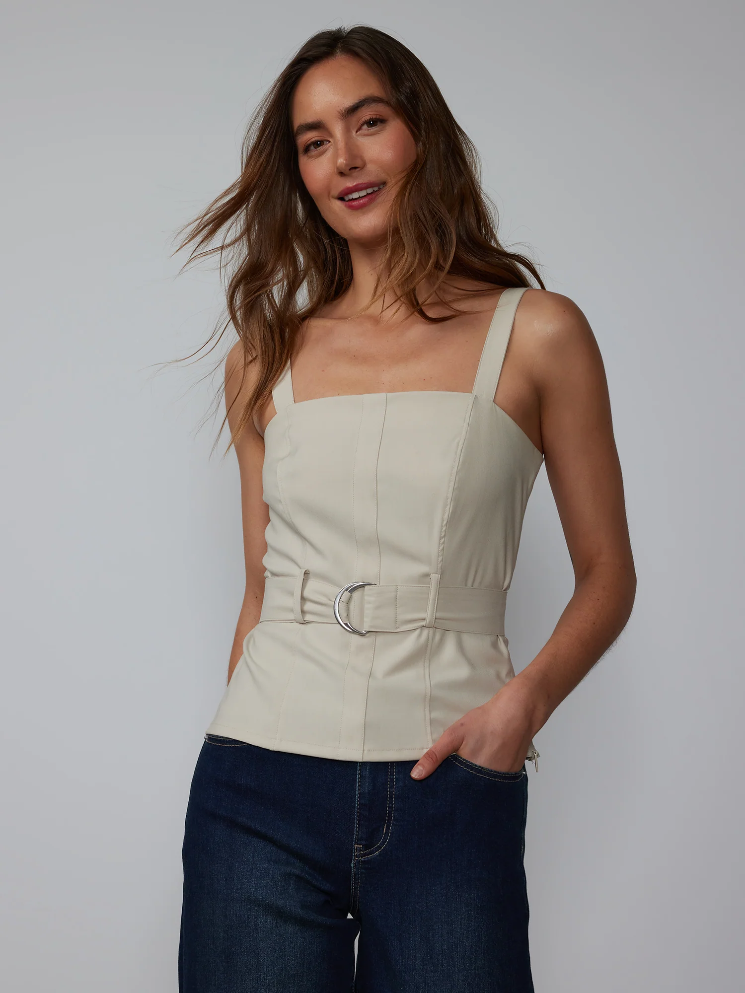 Square Neck Belted Tank Top - Image 6
